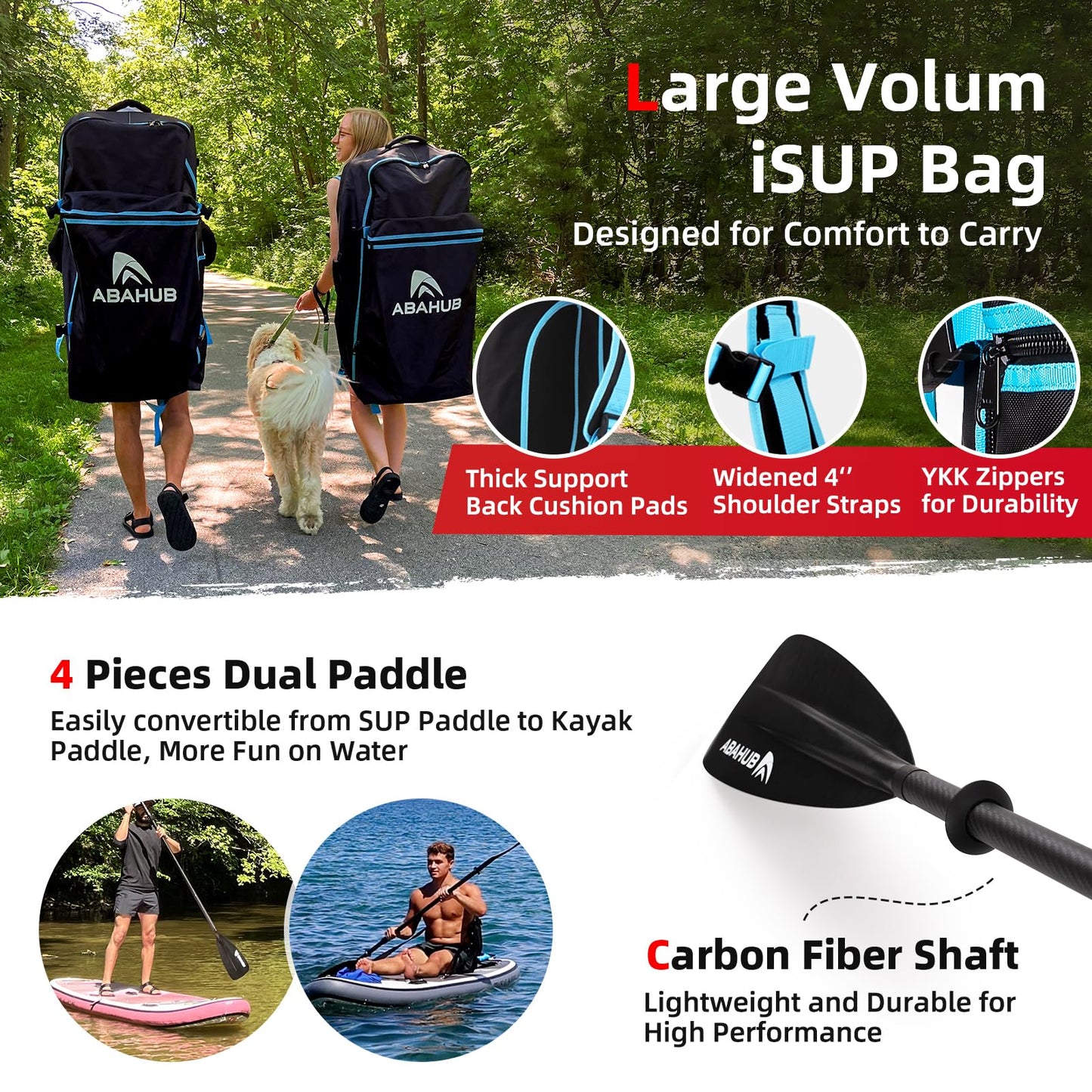 Abahub Inflatable SUP, Wide 10'6" x 31"/34" iSUP,Dark Green Standup Paddleboard with Adjustable SUP Kayak Paddle, for Yoga, Paddle Board, Kayaking, Surf, Canoe, Fishing