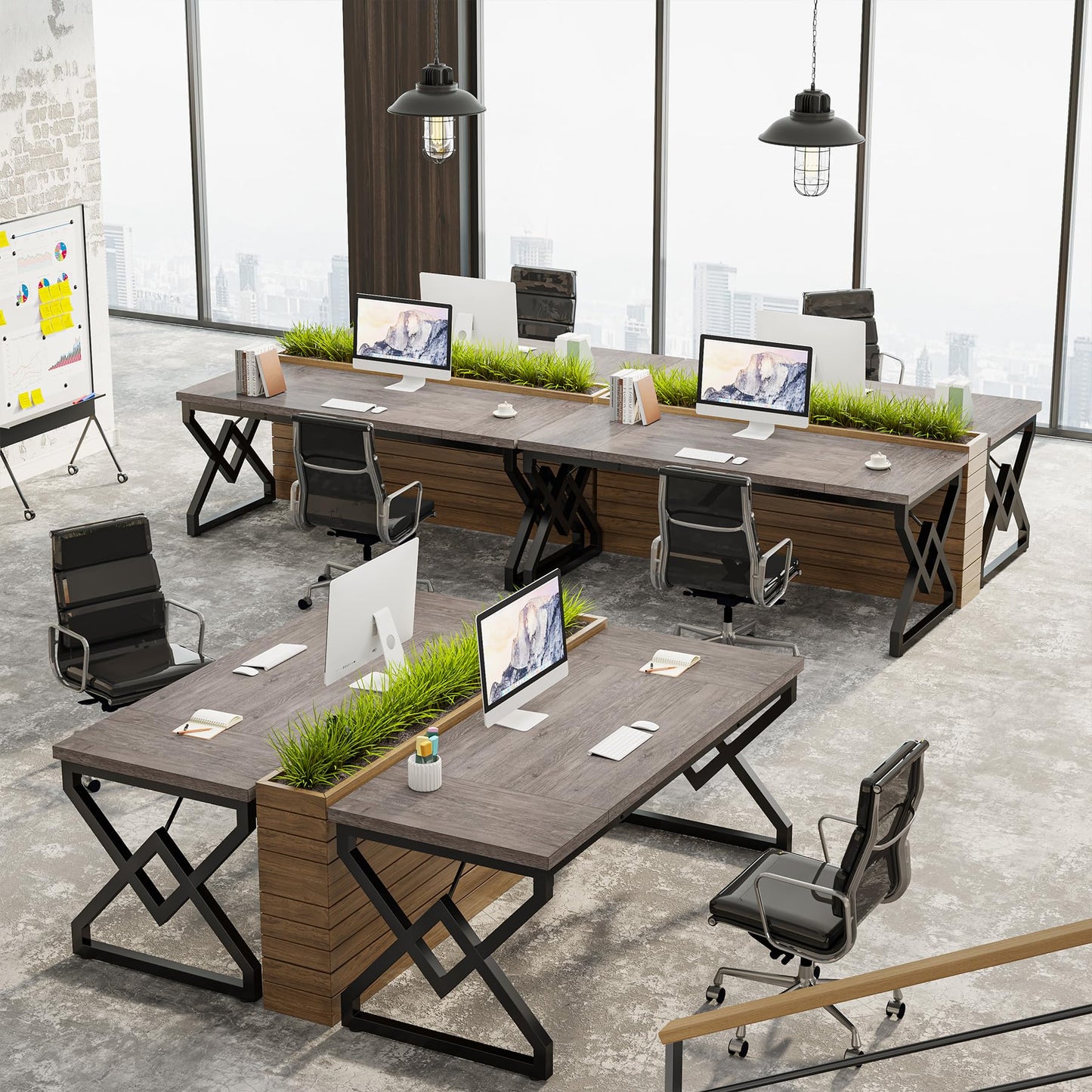 Tribesigns 63 Inch Executive Desk, Large Office Computer Desk with Extra Thick Wooden Tabletop and Metal Frame, Modern Simple Workstation Writing Table Study Desk for Home Office, Gray