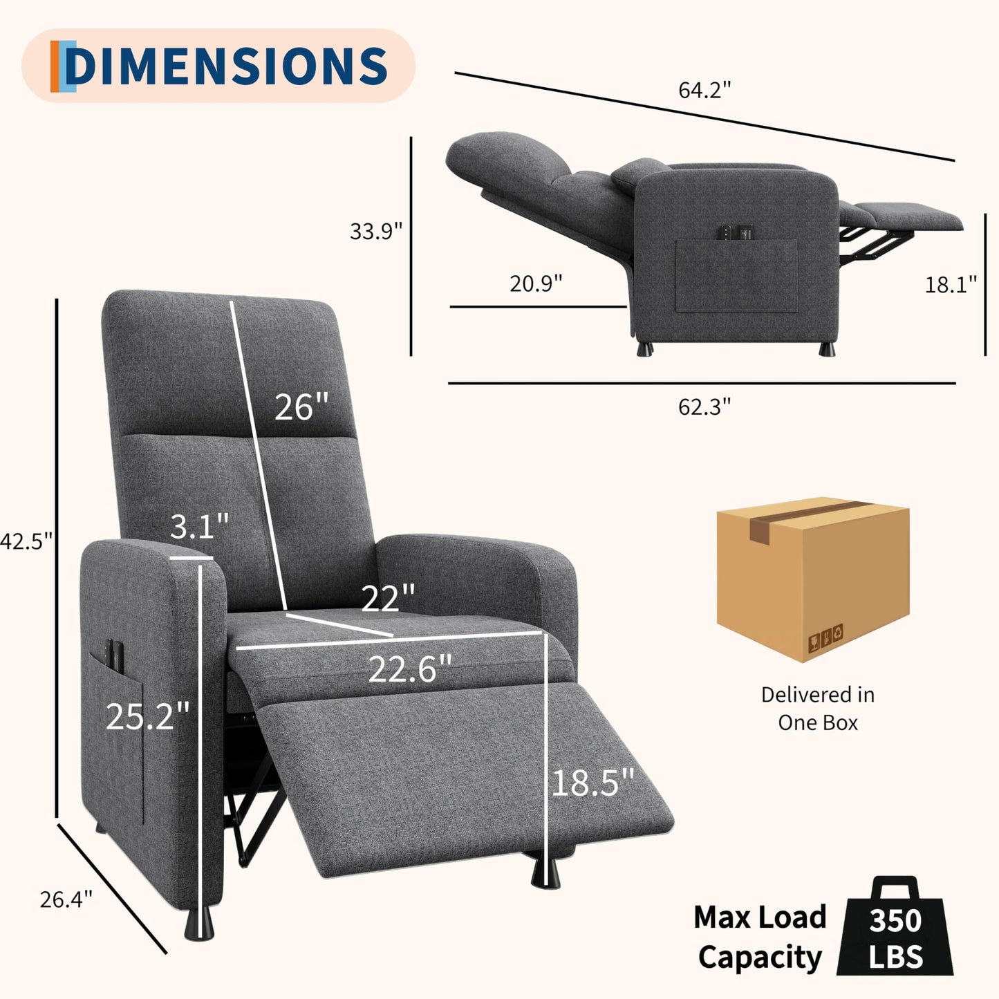 Garvee Power Recliner Chair, Adjustable Electric Recliner Ergonomic Overstuffed Single Sofa, Padded Seat, Side Pockets and USB Port, Home Theater Seating for Living Room