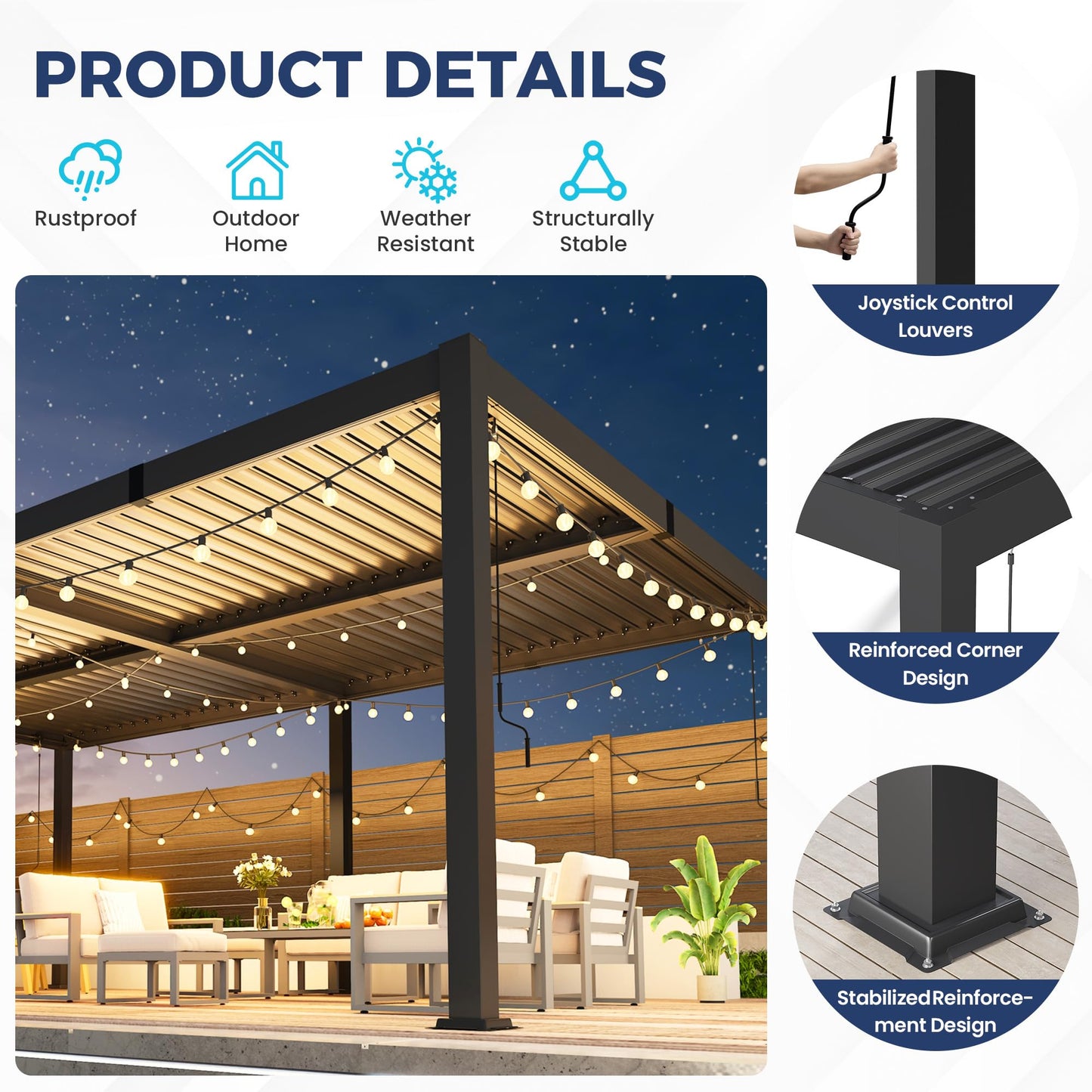 12' x 20' Louvered Pergola, Outdoor Pergola with Metal Adjustable Louvered Roof & Gutter System, Hardtop Patio Gazebo for Backyard, Patio, Garden, Dark Gray