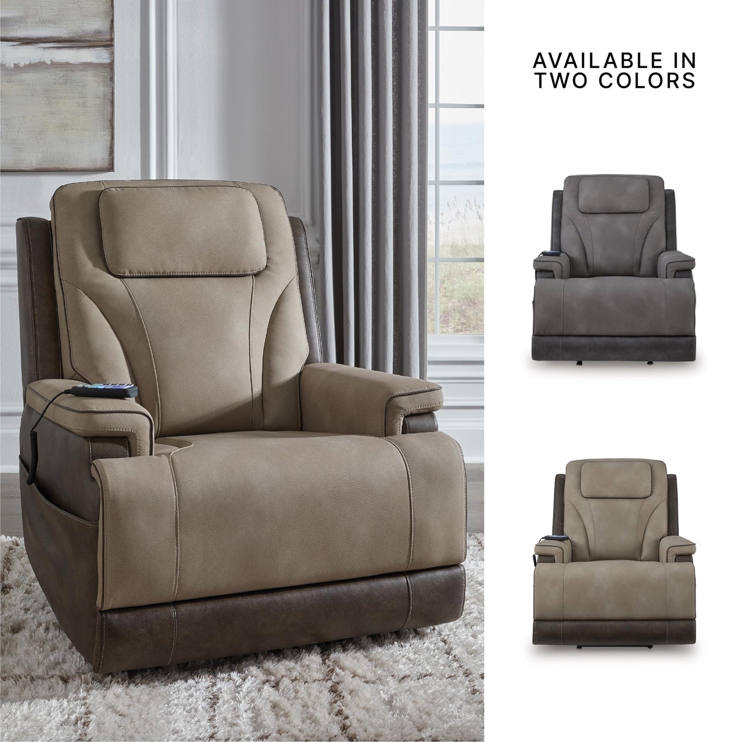 Signature Design by Ashley 4Z-Relax Retreat Modern Power Lift Recliner with Lumbar Support, Adjustable Headrest and USB Ports, Brown