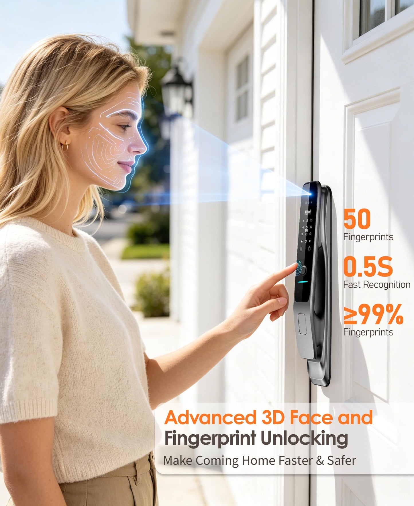 YINTIN 3D Face Recognition Smart Lock with Camera & Handle, Palm Vein Keyless Entry, Fingerprint Door Lock & Video Doorbell, 8-in-1 Unlock, Mortise Lock, Tuya App, 2-Way Talk, IP67 for Front Door