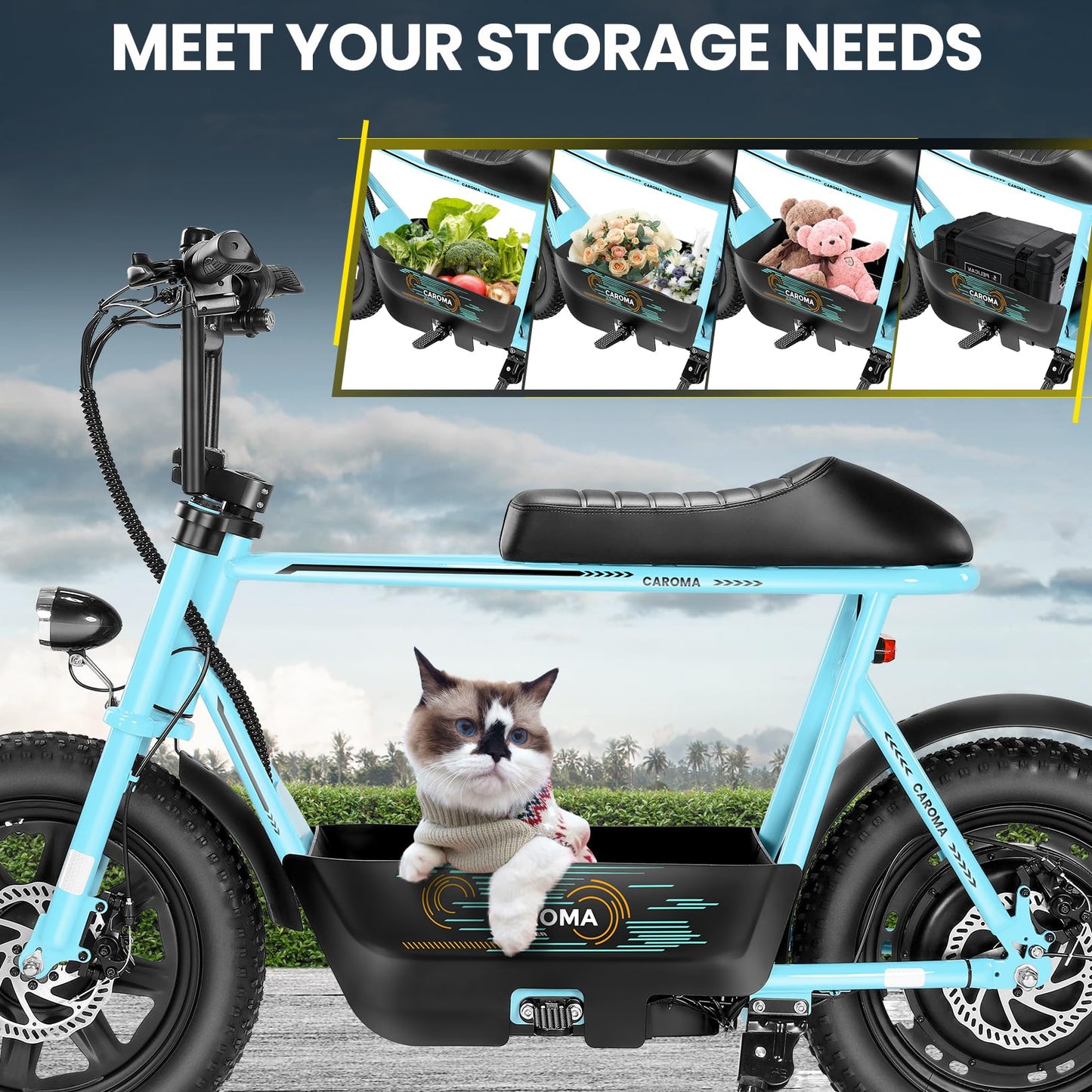 Caroma Peak 560W Electric Scooters with Seat for Adults, 16" Fat Tire for All-Terrain, 15Miles Max Range, 20mph Top Speed, Commuter Escooter for Adults&Teens, Motorcycle Style with Carry Basket,Blue