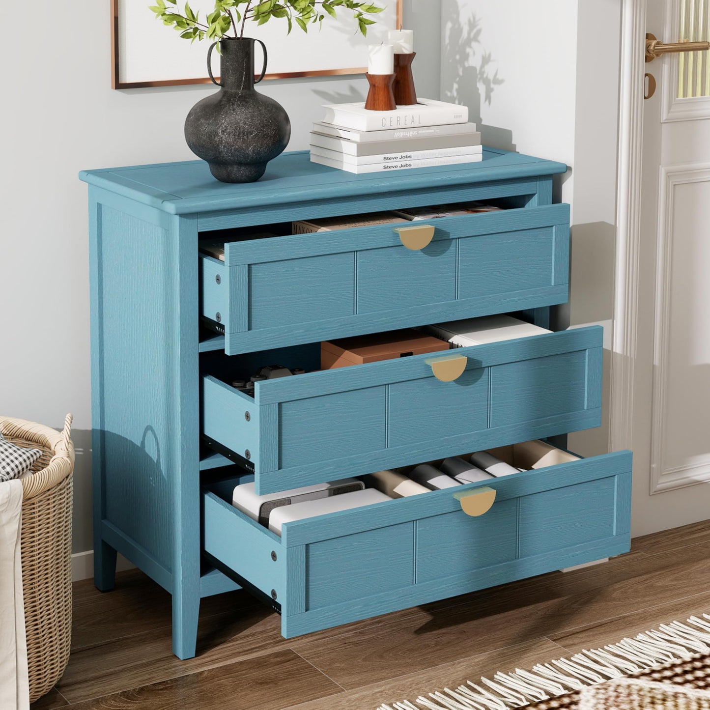 Nightstand Bedside Table End Table Storage Chest Cabinet (Blue(3 Drawers))