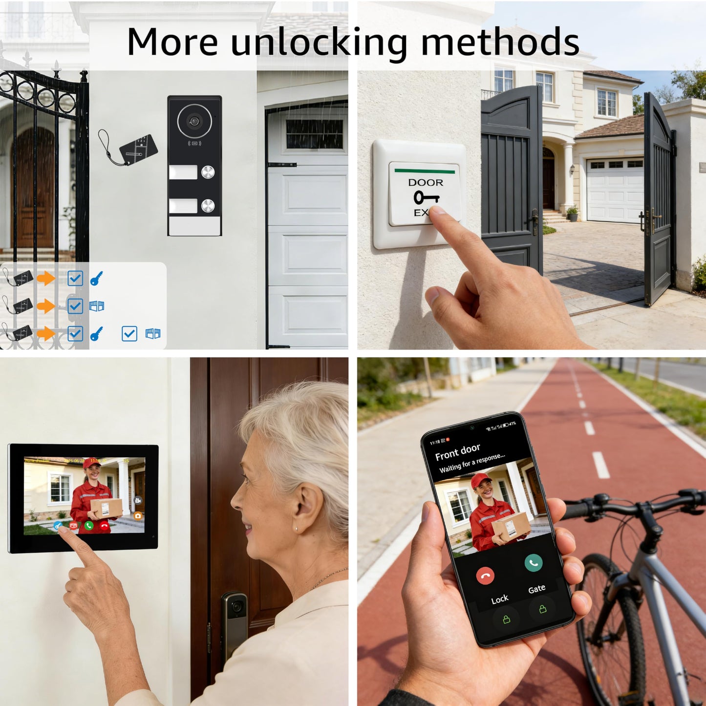 LUMOBELL House Video Intercom System for 2 Families, 1080P Wired Video Doorbell with Two 7-inch Touch Screen Monitors, WiFi 6 Remote App Unlock, RFID Access, 2-Way Audio, Night Vision for Apartment