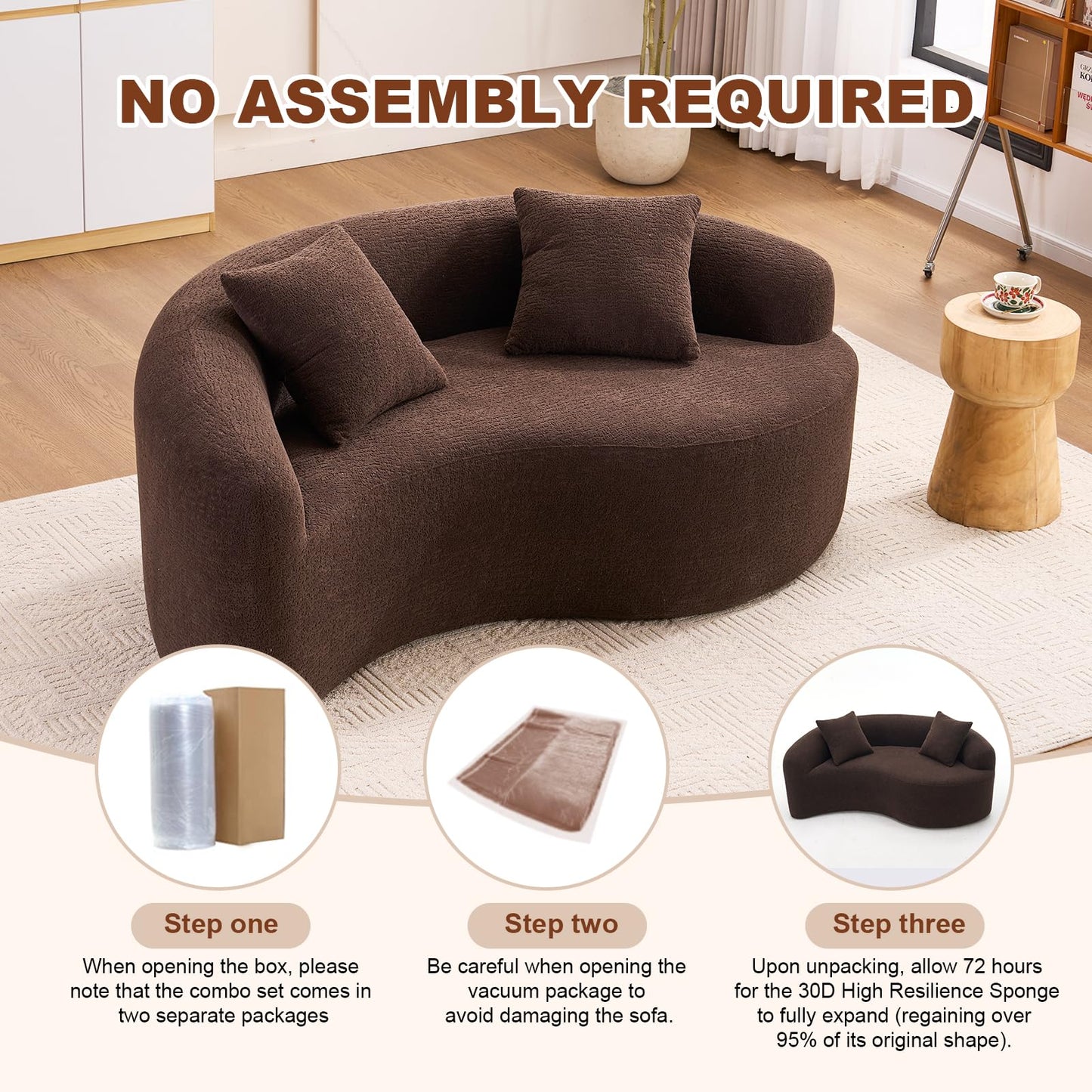 KEIKI S-Curved Loveseat Chenille Couches with 2 Pillows, Upholstered Luxury Plush Cloud Sectional Sofa for Living Room Apartment, Full Sponge Compression