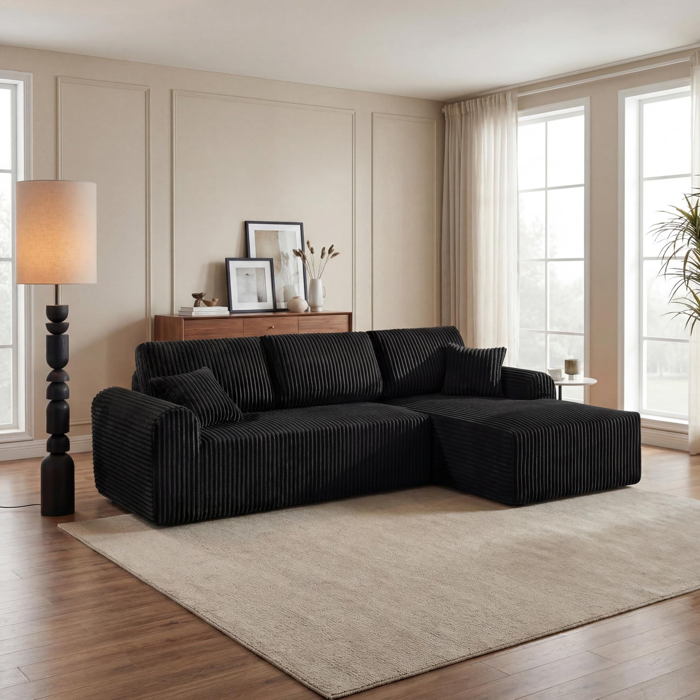109-Inch L-Shaped Right Facing Boneless Corner Sofa 2 PCS Modular Sectional Cloud Sofa Couch with Chaise Lounge and Toss Pillow, Corduroy Boneless L-Shaped Couches
