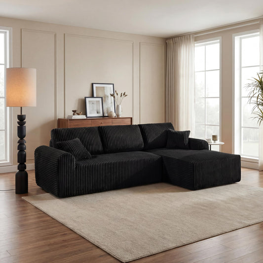 109-Inch L-Shaped Right Facing Boneless Corner Sofa 2 PCS Modular Sectional Cloud Sofa Couch with Chaise Lounge and Toss Pillow, Corduroy Boneless L-Shaped Couches