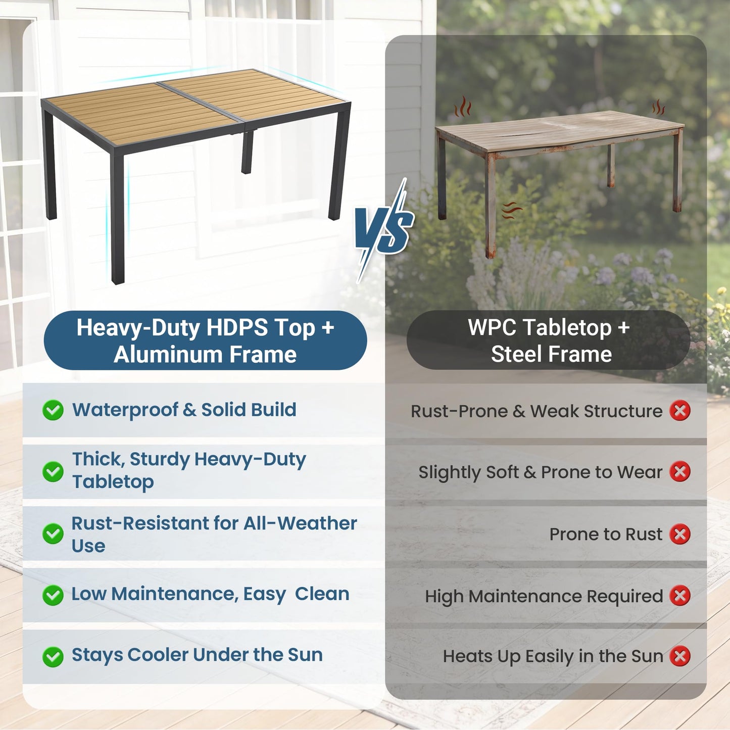 Patio Table and Chairs for 4, Outdoor Patio Dining Furniture Set with Aluminum Table and Metal Textilene Chairs, All-Weather Patio Table Set with HDPS Rectangular Tabletop for Garden Porch