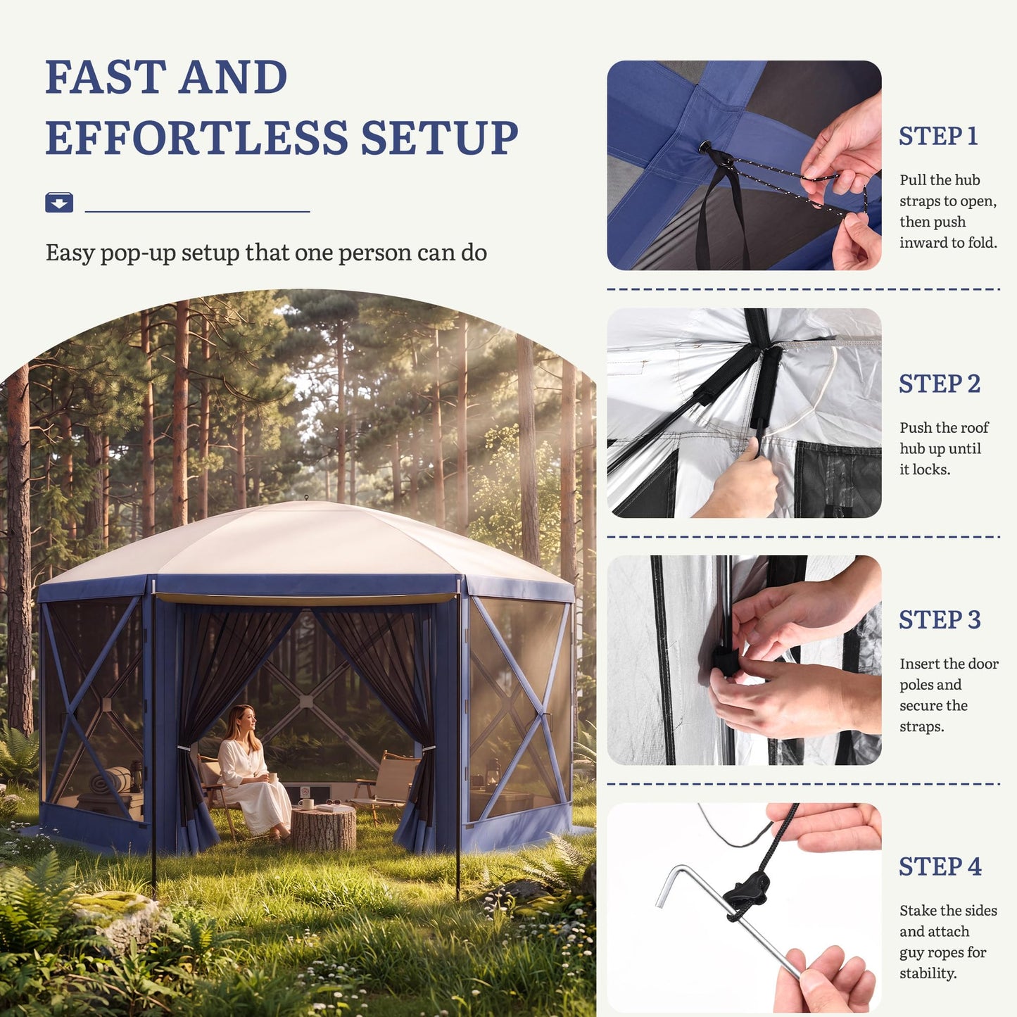 YITAHOME 12x12ft Camping Gazebo, Portable Pop Up Canopy Outdoor Screen Tent 6 Sided with Mesh Windows and Carry Bag for Camping, Picnic, Backyard Party Outside Activities, Gray