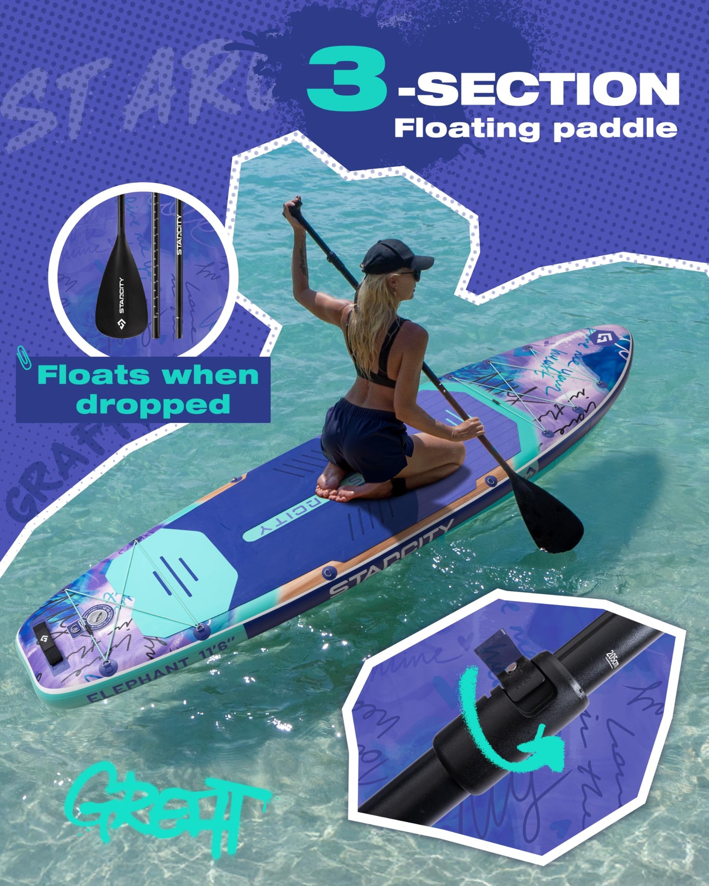 Starcity Inflatable Stand Up Paddleboard 450 Pound Capacity 11'6"×35"×6" High Load Design Extra Wide Responsive Tracking for Lake Ocean Touring Beginners Family Friendly W/Complete Accessories