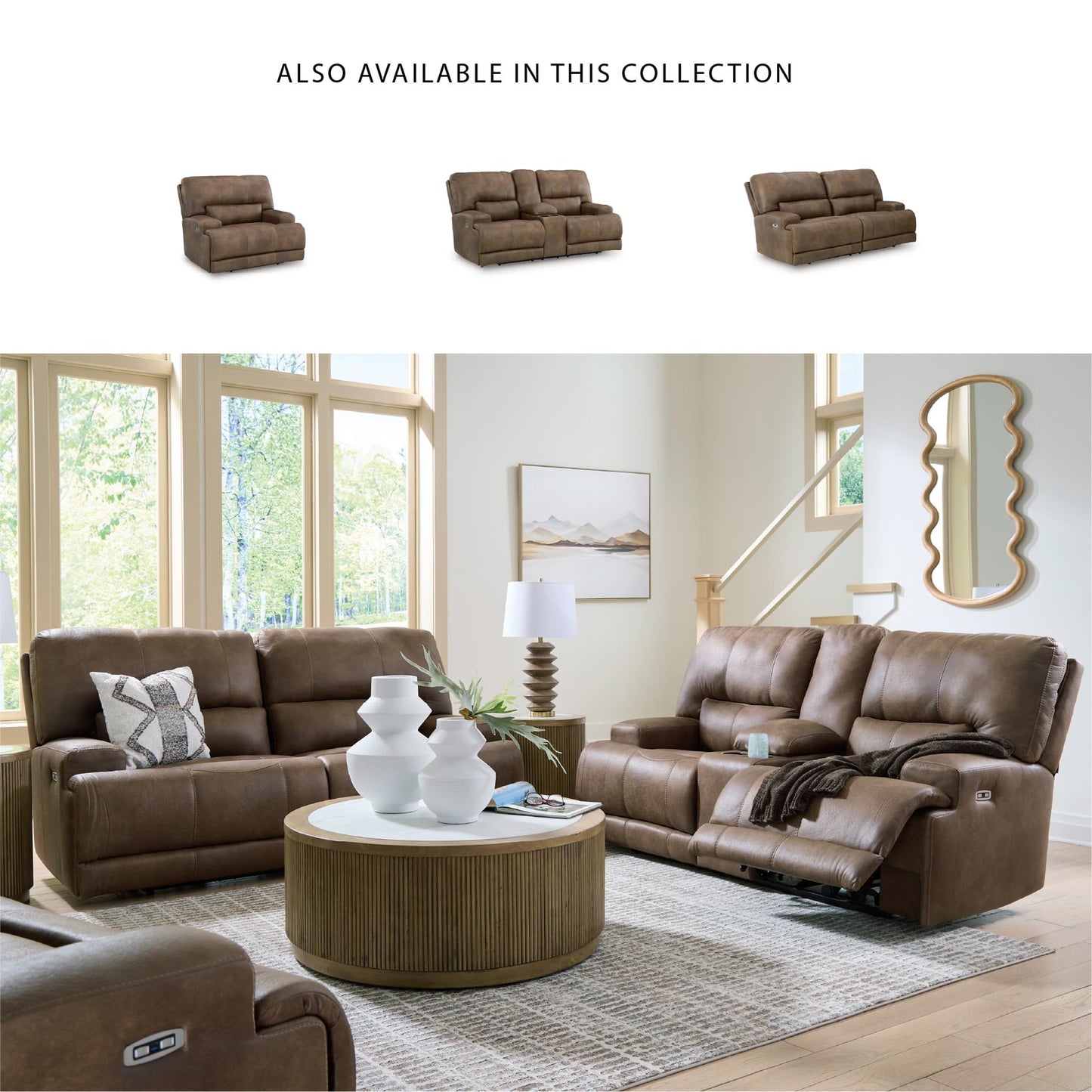 Signature Design by Ashley Bealeaf Contemporary Power Reclining Loveseat with Console, Adjustable Headrest, USB Charging Ports and Storage, Dark Brown
