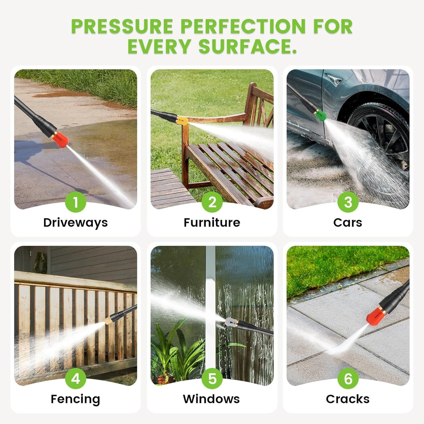 Commowner Pressure Washer 5000 PSI Adjustable Pressure, Power Cleaners Powered with 33ft Pressure Hose, 4 Nozzles and 500ml Foam Cannon, Cleaner Machine for Home, Car, Green
