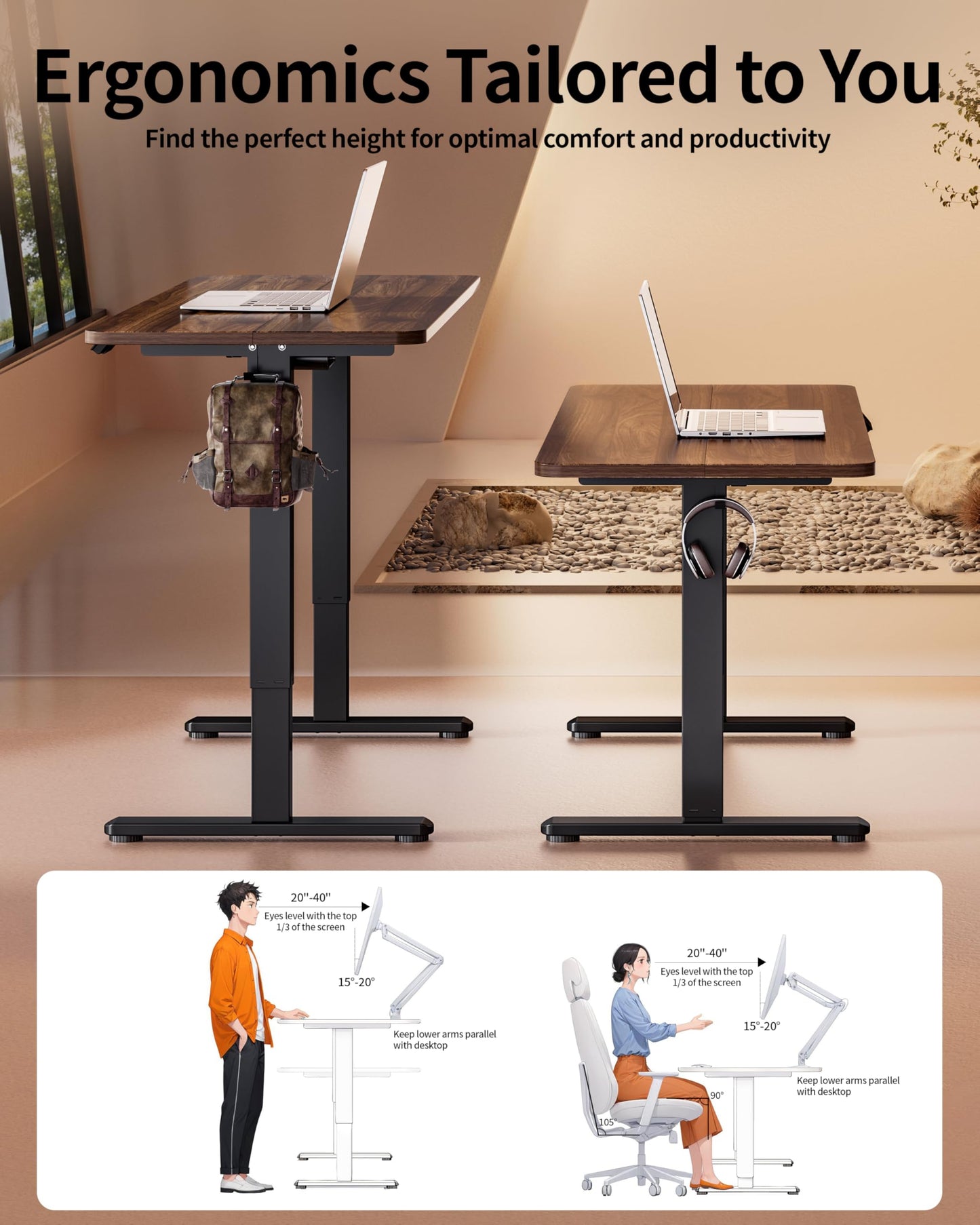 BIZUM Electric Standing Desk 60 x 24 Inch Computer Desk-Gaming Desk Dark Walnut Home Office Desks Height Adjustable Memory Stand Up Computer Workstation
