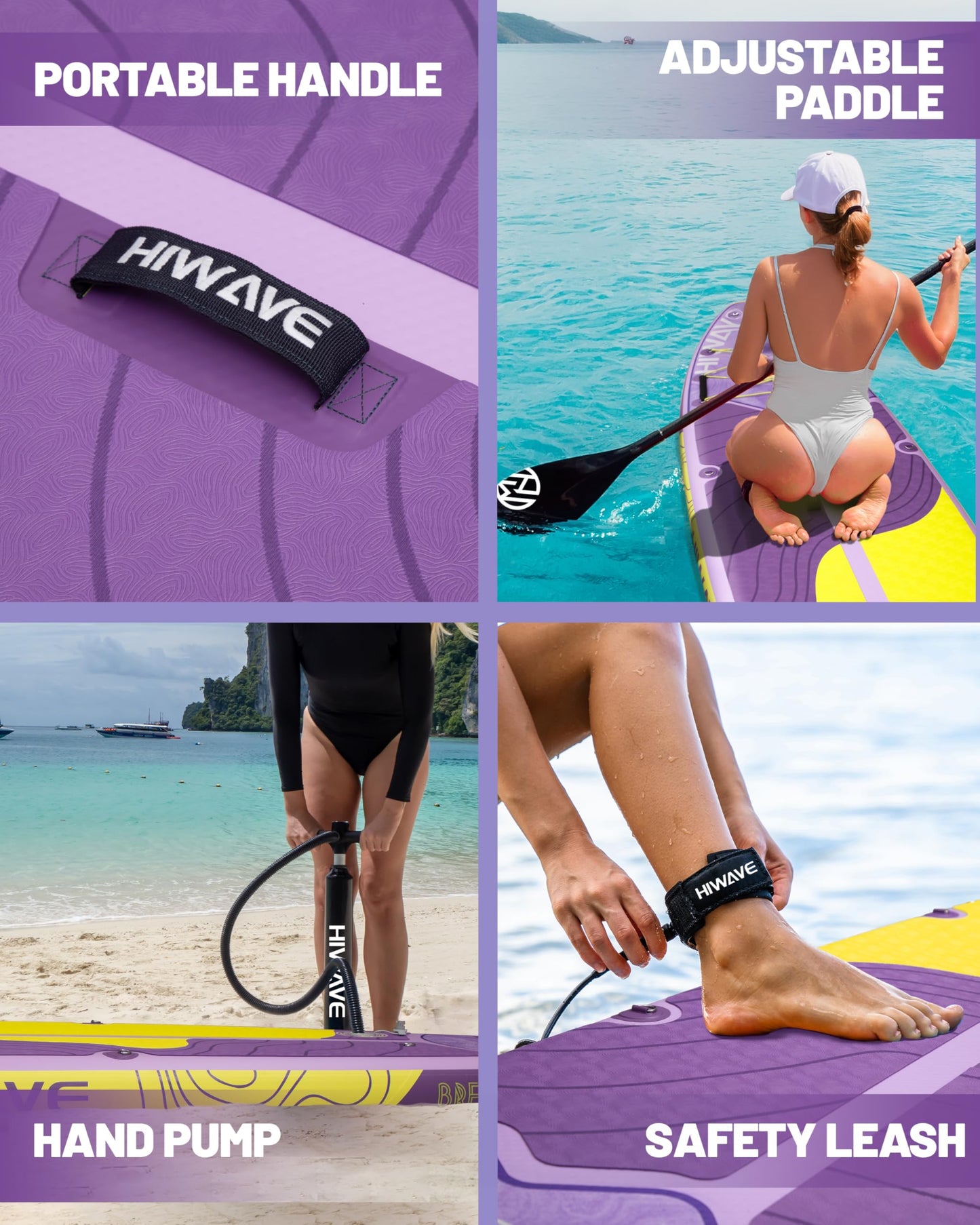 Hiwave Inflatable Stand Up Paddle Board 11’*34”*6” Sup Board, 420lbs Capacity Adult&Youth Paddle Board, Pet Friendly for Ocean&Lake, w/Double Action Hand Pump Purple ﻿