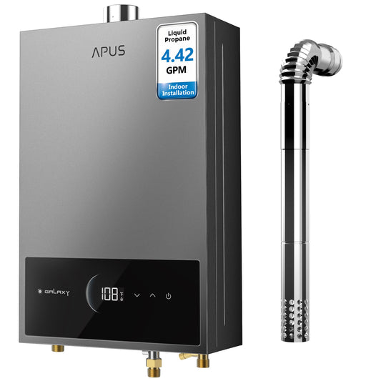 APUS Tankless Water Heater Propane Gas, Up to 4.42 GPM, Indoor Hot Water Heater, 95,000 BTU on Demand Instant Hot Water Heaters with Smart Digital Display, Space Gray