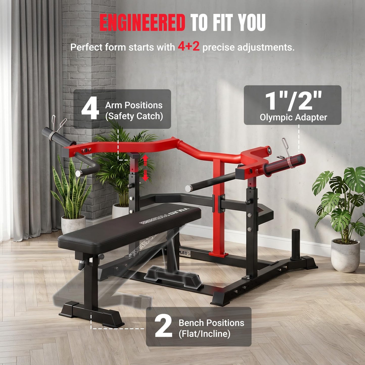 YOLEO Chest Press Machine, 1100LBS Bench Press Machine with Separate Press Station & Adjustable Weight Bench, Independent Converging Arms