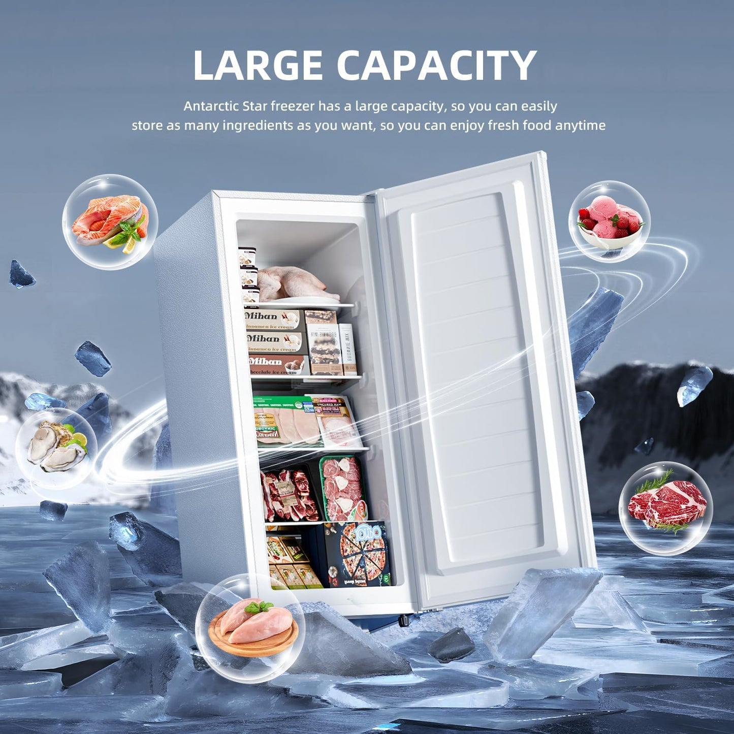 Antarctic Star 6.0 Cu.Ft Upright Freezer, Compact Stand Up Freezer with 7-Temp Control, Removable Glass Shelves, Adjustable Legs & Reversible Door, for Home, Apartment, Dorm, White