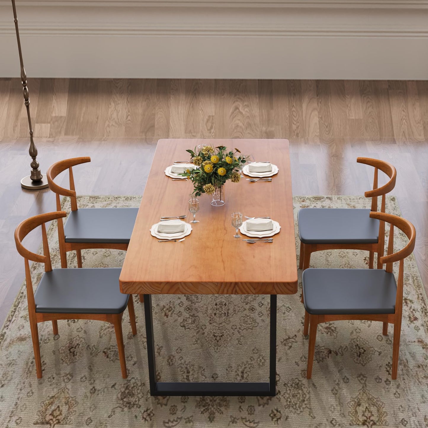 quanzhoulong Stylish Modern Minimalist Solid Wood Dining Table with Sturdy Metal Base – Easy Assembly, Versatile Design for Dining Rooms, Living Rooms, and Offices