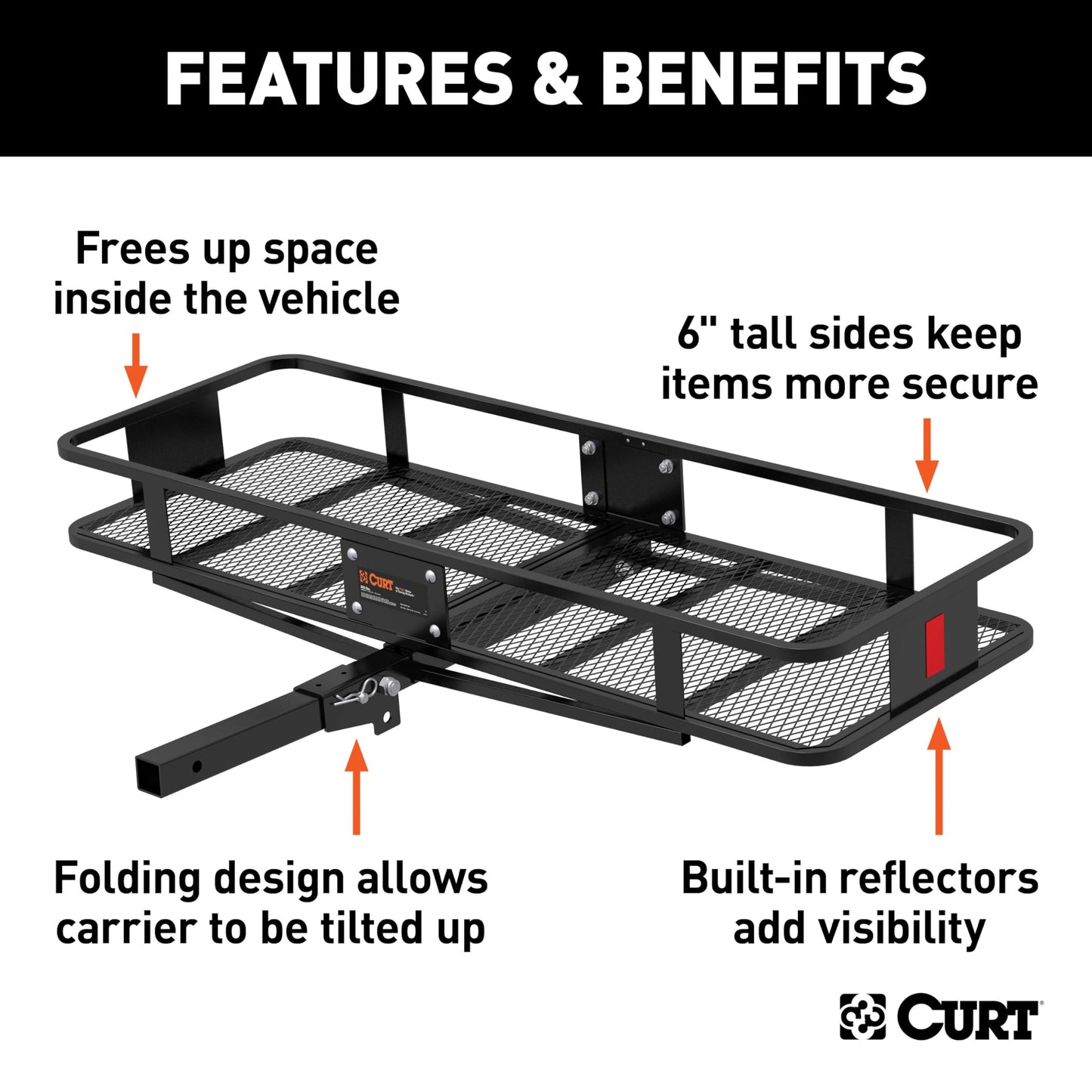 CURT 18151 Cargo Basket Hitch Trailer Hitch Cargo Carrier, 500 lbs. Capacity, 58-Inch x 20-Inch x 5-1/2-Inch, Fits 2-Inch Receiver