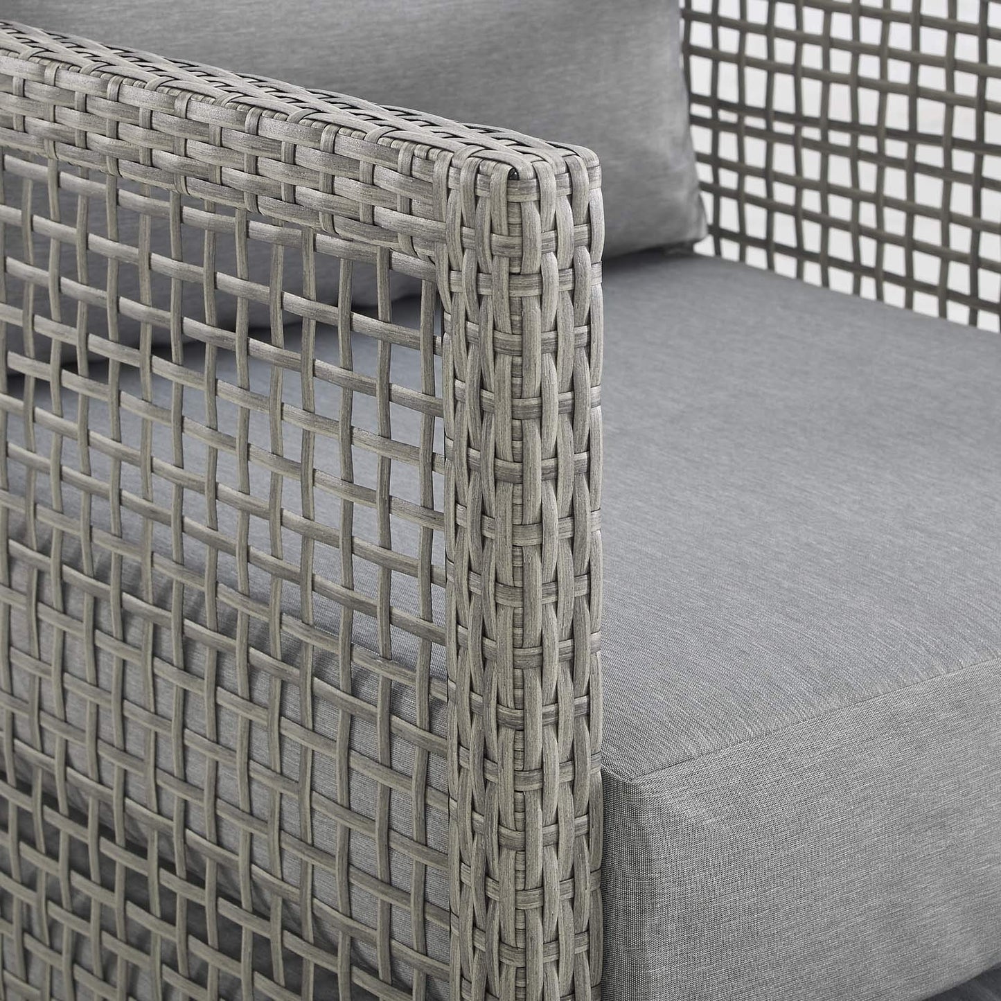 Modway Aura Outdoor Patio Wicker Rattan Sofa, Armchair and Coffee Table in Gray Gray
