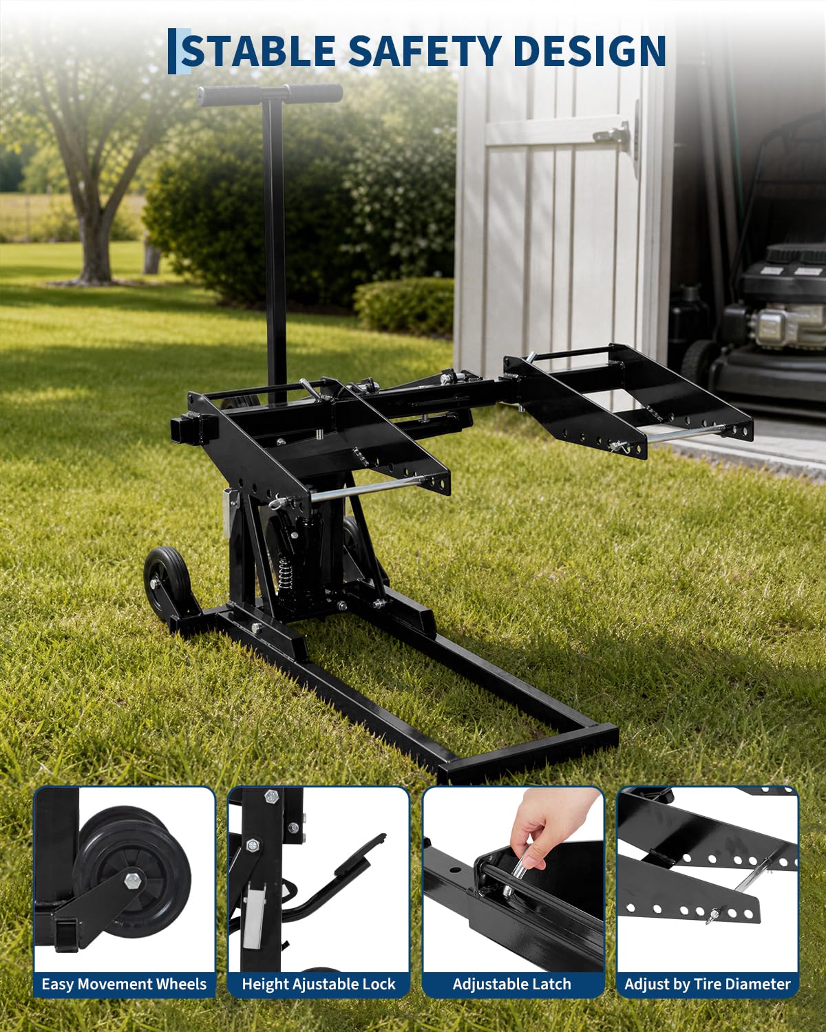 Garvee Lawn Mower Lift Jack 550 Lbs Capacity, Heavy Duty Mower Jack with Pair of 1M Straps for Zero Turn and Riding Lawn Mowers, Garden Tractors Maintenance and Repair, Black