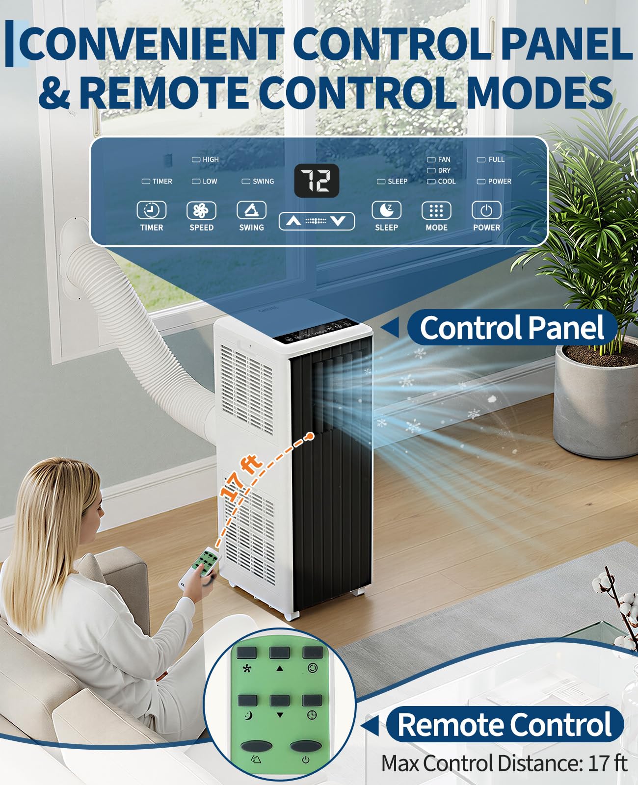 Garvee 8000 BTU Portable Air Conditioner, Complete Window Kit & Remote Included - Easy Setup, Cools 350 Sq. Ft Rooms, 24-Hr Timer, Sleep Mode, Quiet Operation, Black