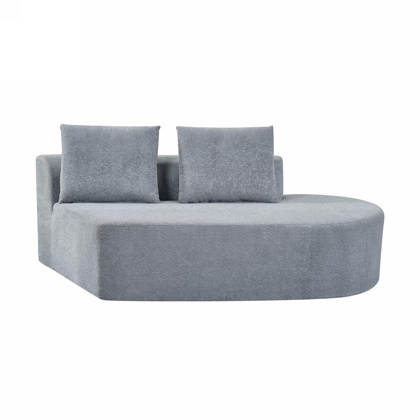 Merax 116" Curved Polyester Sectional Sofa, Modern Pearl Upholstery 3 Seat Cloud Couch with Chaise Lounge & 4 Pillows for Living Room, Light Gray