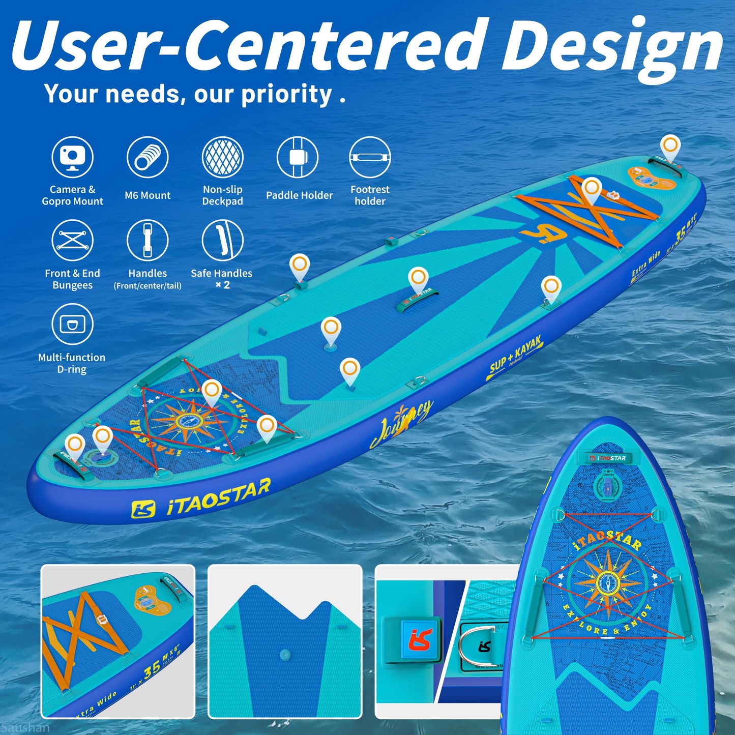 iTAOSTAR J06BP 35" Extra Wide Stand Up Paddle Board, More Balance Inflatable Paddle Board with 5 Fins for Beginner，Paddle Boards for Family of All Skill Levels