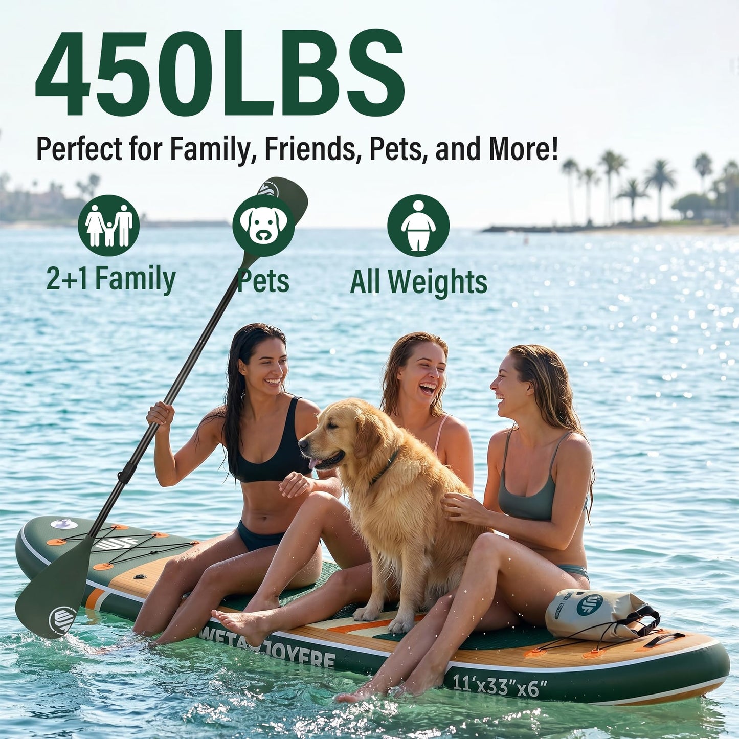 Wetarjoyfre Inflatable Paddle Board 11'×33"×6" SUP Board for Adults, 17Lbs Ultra-Light Fishing Paddleboard with 550Lbs Capacity, Non-Slip Deck & Complete Accessories for Youth & Pets