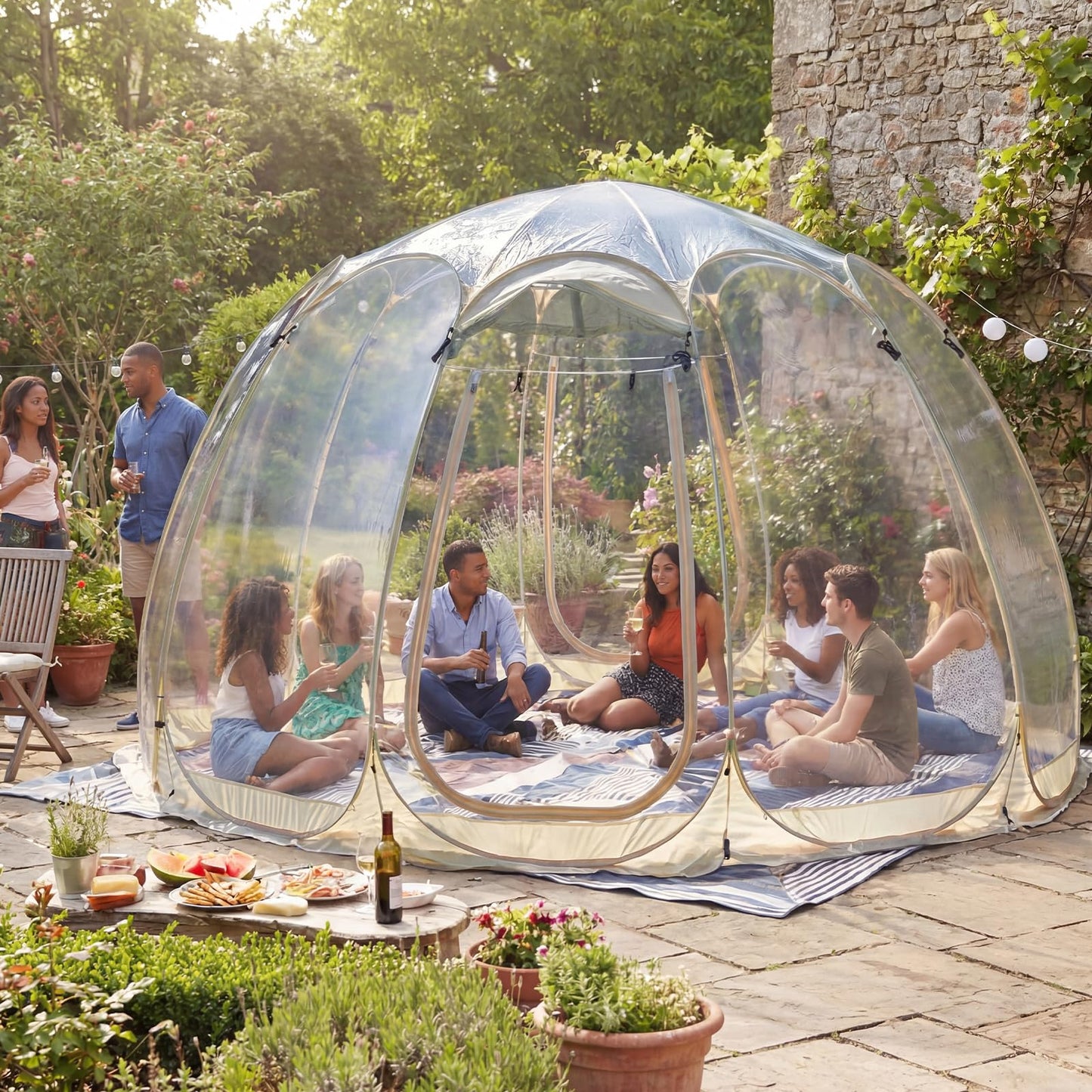 Pop Up Bubble Tent,15 x 15 ft Outdoor Greenhouse Clear Camping Shelters,8-12 Persons Igloo Tent,PVC 540°Degree Fully Transparent,Weatherproof and Cold Protection Portable,for Patio and Backyard