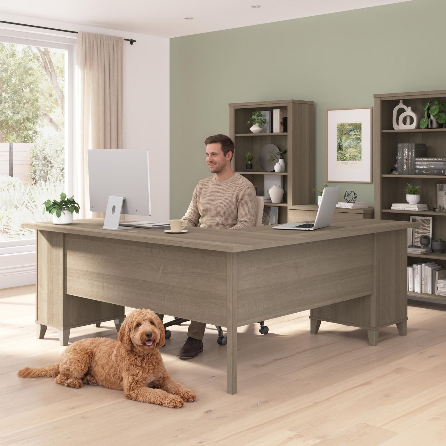 Bush Home 72-Inch L-Shaped Desk with Storage, Corner Computer Office Desk with File and Box Drawers, Home Office Workstation with Storage Cabinet, Somerset Collection, Ash Gray