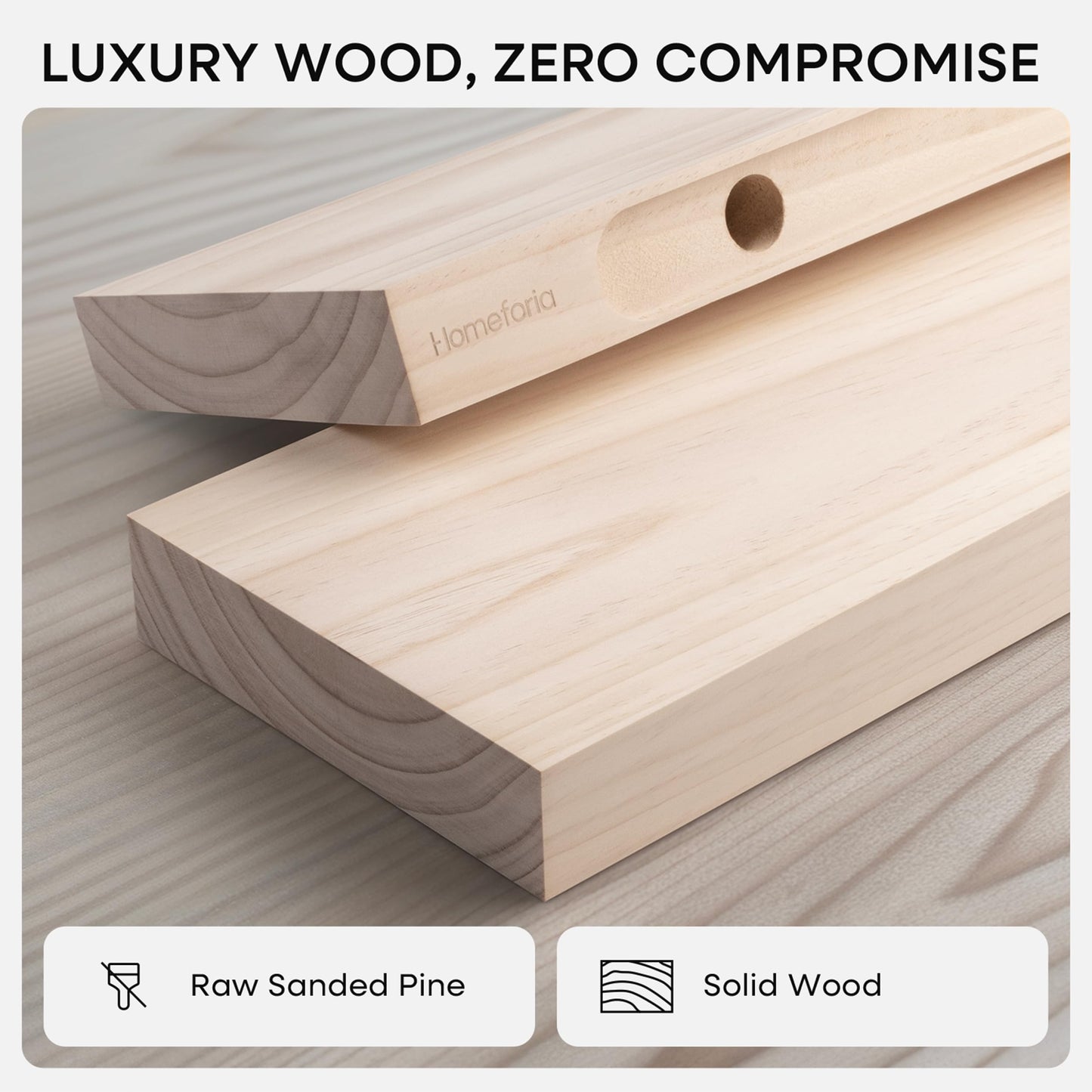 Homeforia 60 inch Wood Floating Shelf, High End Solid Natural Long Wood Shelf for Wall 60 inches, Unfinished Wooden 60inch Large Floating Shelves, Heavy Duty Bracket, 60 X 6.5 X 1.75 in, Set of 2