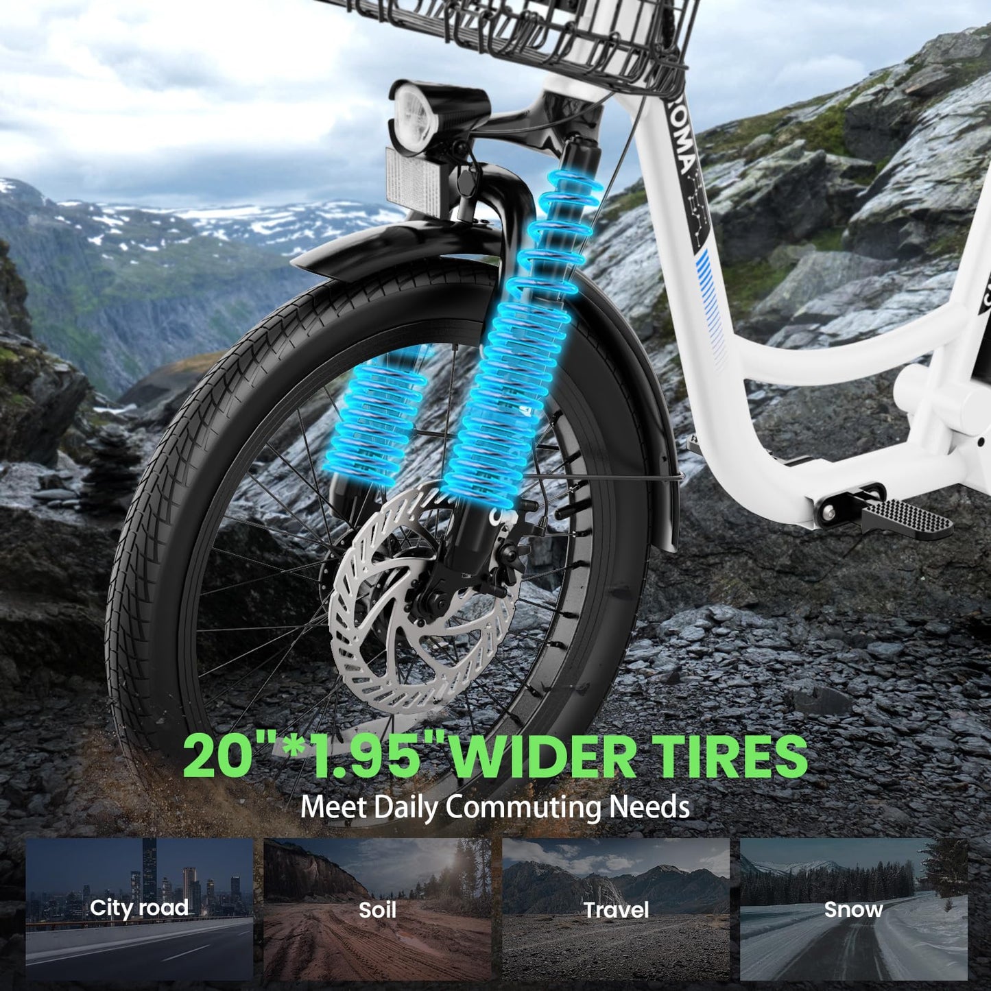 Caroma Peak 500W Electric Scooters with Seat,Step Thru Electric Bicycle 36V Removable Lithium-Battery,15Miles Max Range,20MPH Commuting Electric Bike for Adults&Teens,Shock Absorber,Gray Blue
