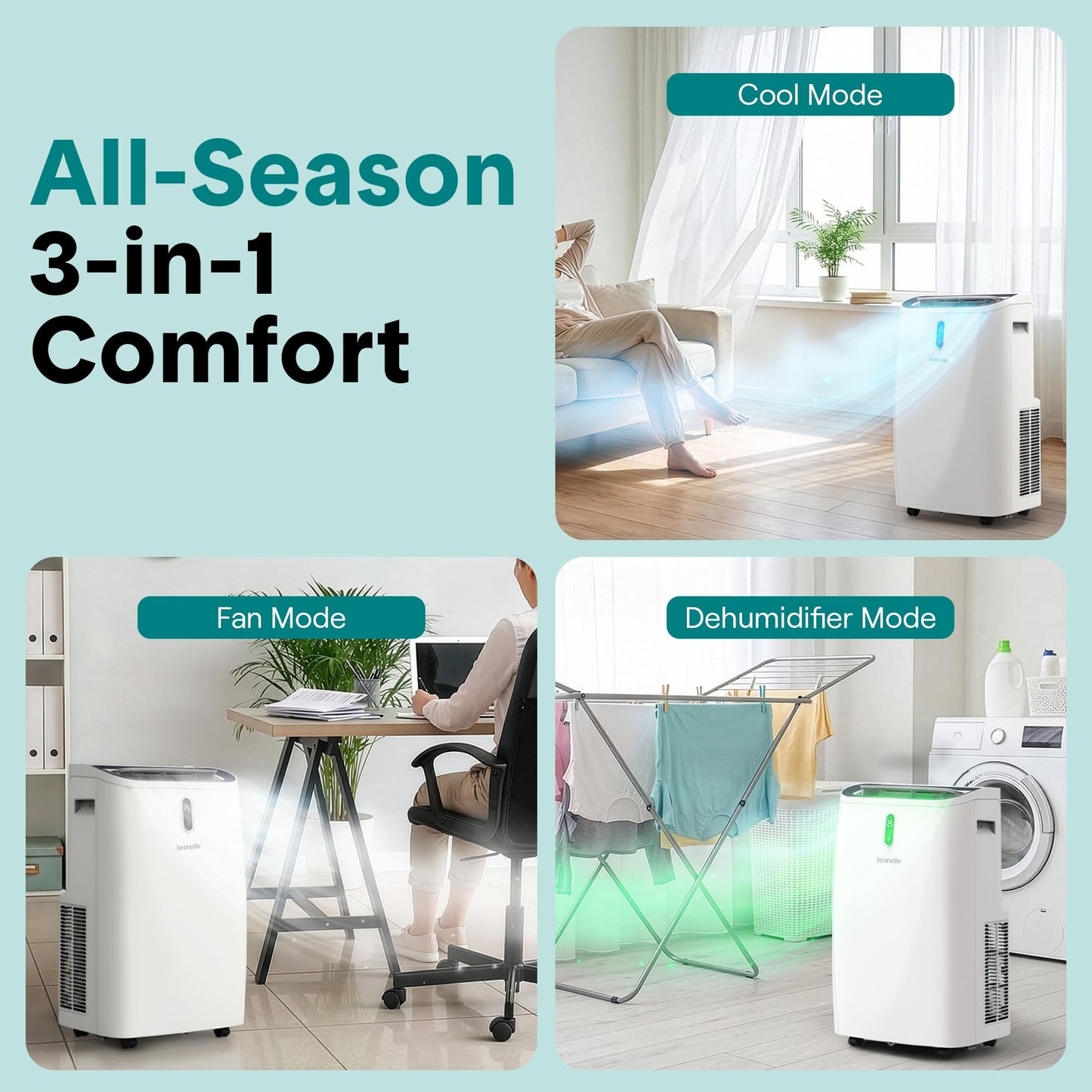 SereneLife Portable Air Conditioner 14000 BTU With WIFI | 3-in-1 Cooling, Fan and Dehumidifier | 24-H Timer Up to 650 Sq Ft Coverage | AC Unit for Bedroom, Home & Office, Includes Window Kit & Remote