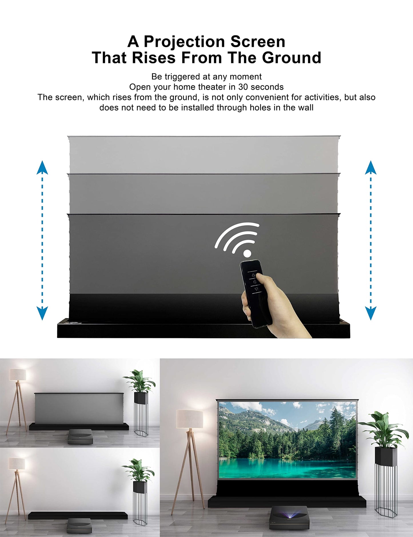 VIVIDSTORM S PRO Motorized Tension Floor Rising Projector Screen 100-inch | Home Cinema Setup |Black housing,VSDSTUST100H