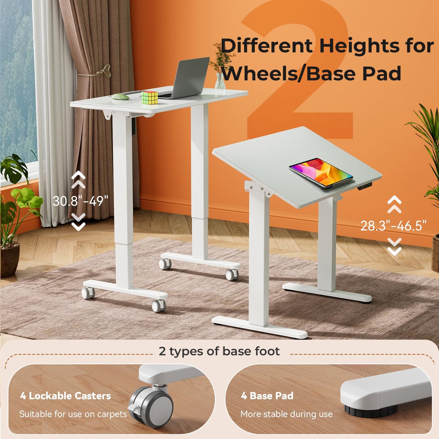 Liftsync 35inch Glass Standing Desk，90° Tiltable Mobile Rising Desk Height Adjustable，Whole Piece Rolling Drafting/DrawingTable with Wheels，Foldable Small Laptop Art Desk，White