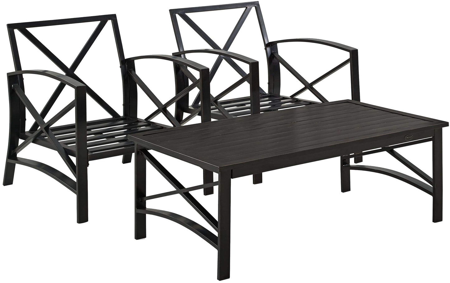 Crosley Furniture Kaplan 3-Piece Outdoor Chair and Coffee Table Set, Wicker Patio Conversation Sets for Deck, Oiled Bronze with Mist Cushions