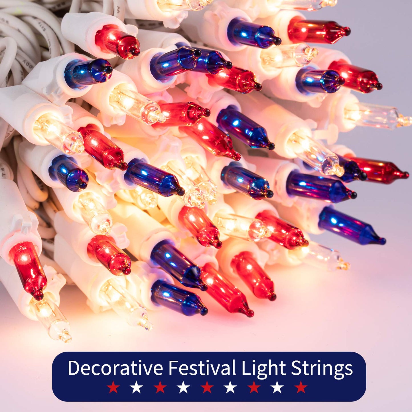 Minetom String Lights - 200 Count Waterproof Indoor Outdoor Mini Lights - 50 Feet Red White and Blue for 4th July Decoration