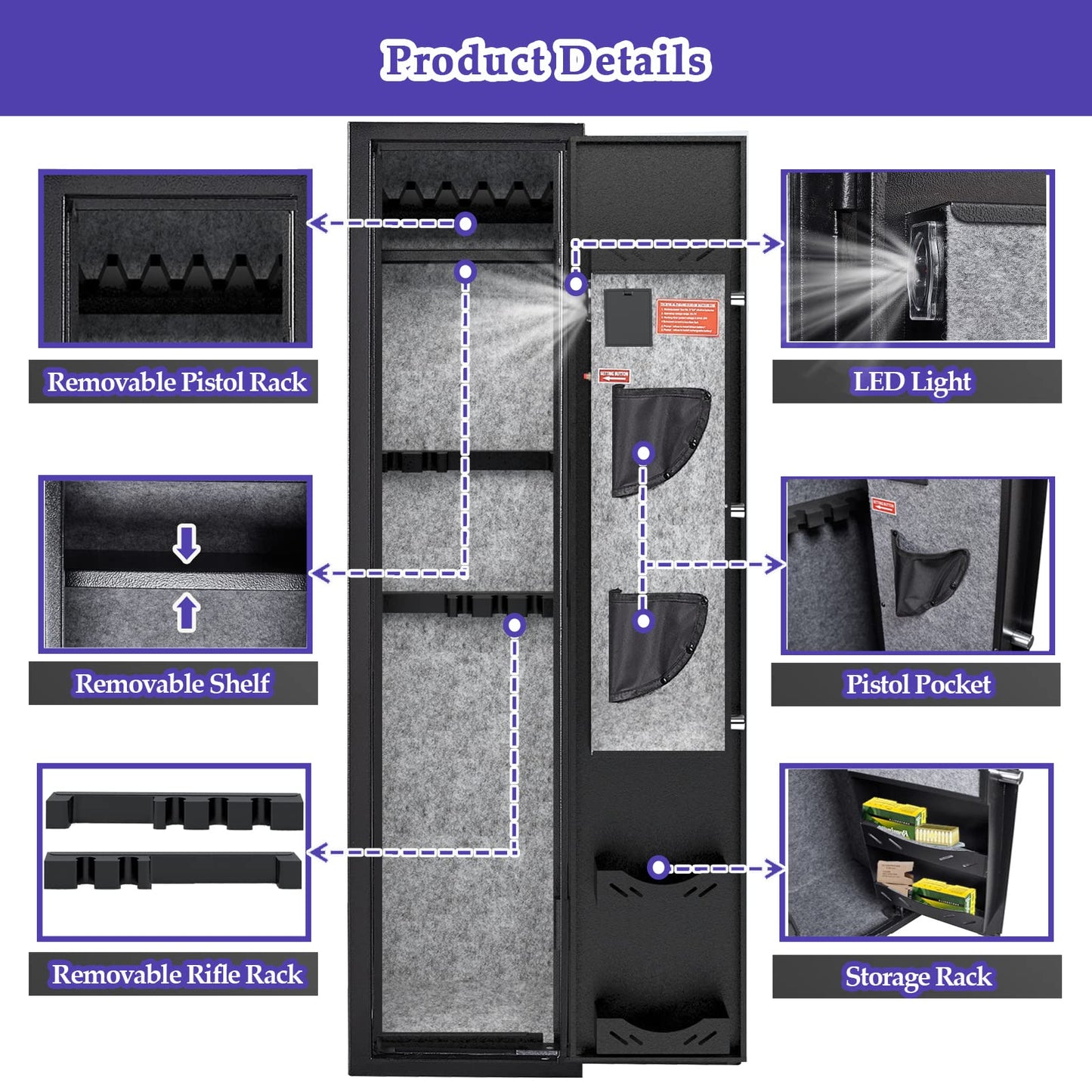 KAER Assembled Gun Safe for Rifles and Pistols with Electronic Lock Steel Gun Cabinet for 3-5 Shotguns 5 Handguns and Ammo Large Rifle Safe for Home Gun Owner with Removable Shelf Gun Rack LED Light