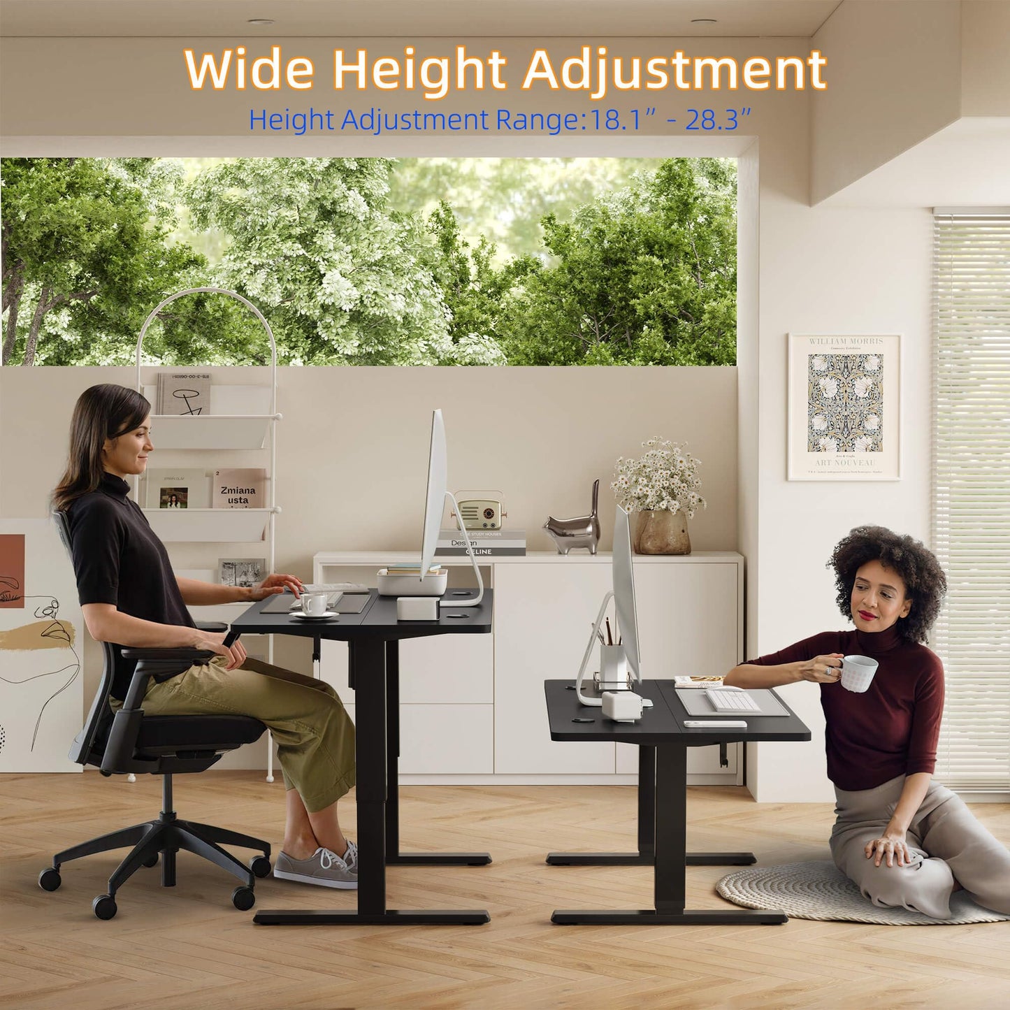 YIHAYO Low Height Adjustable Desk, Lifts 18.1-28.3 Inches, Electric Standing Desk for Short People, 48 x 24 Inches Computer Table with Splice Board for Home Office, Black