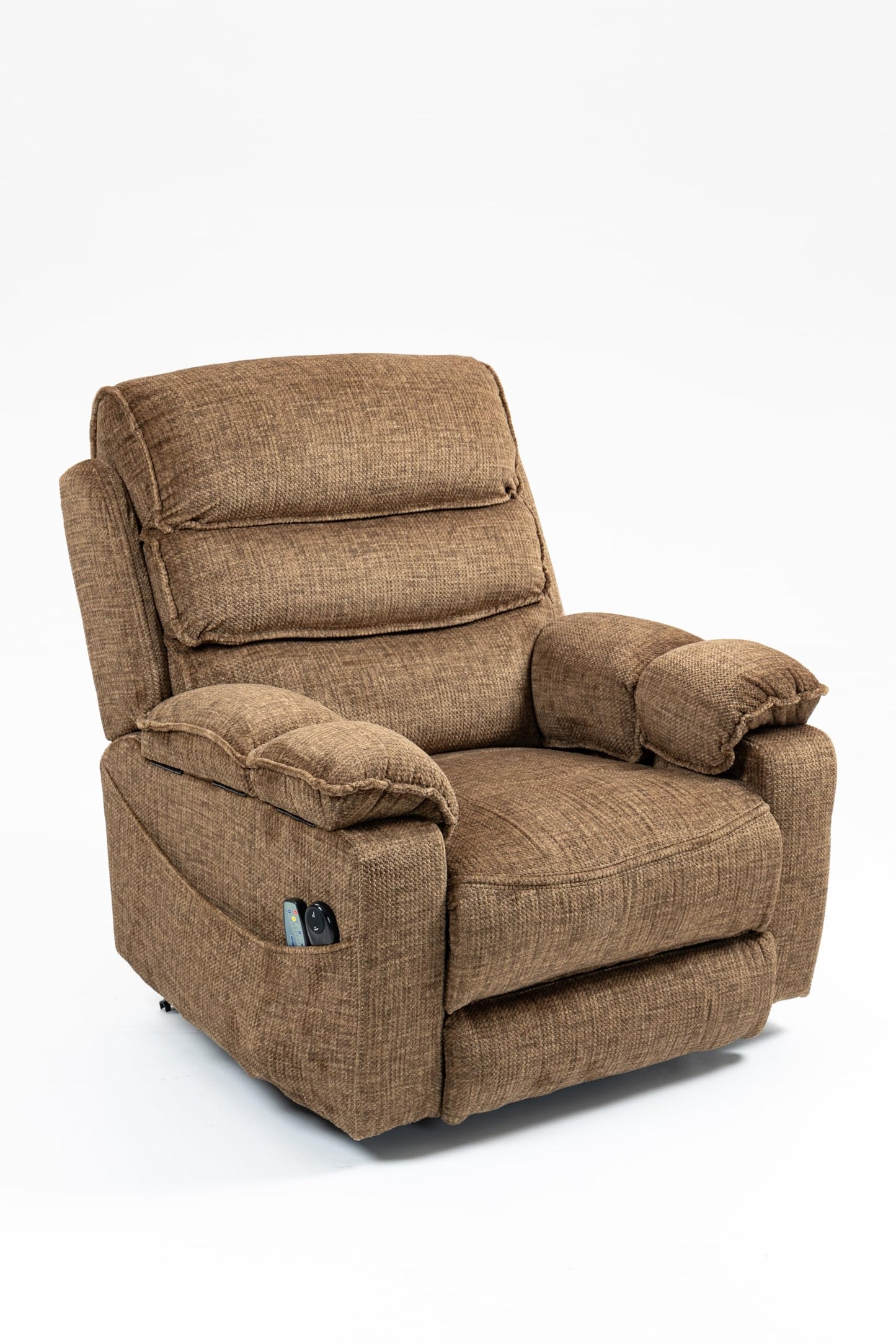 GDFStudio Lay Flat Power Lift Recliner Chair with Heat Massage Dual Motor Infinite Position Recliner USB and Type C Charging Cup Holders for Living Room Bedroom, Brown