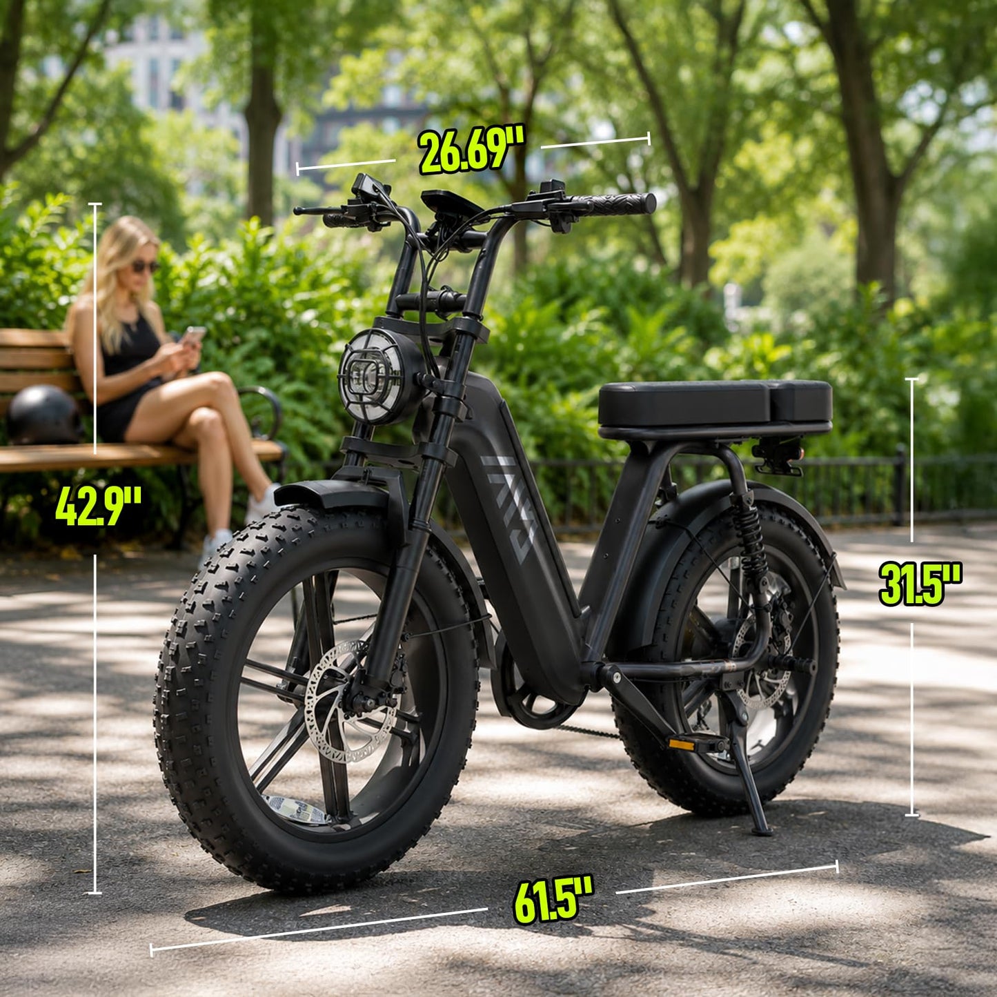 TST Electric Bike for Adults 1500W, 48V 15AH Removable Battery Step-Thru Ebike, 20" x 4.0" Fat Tire Electric Bicycle with Dual Hydraulic Brakes, Dual Suspension, Passenger Seat and Foot Pegs