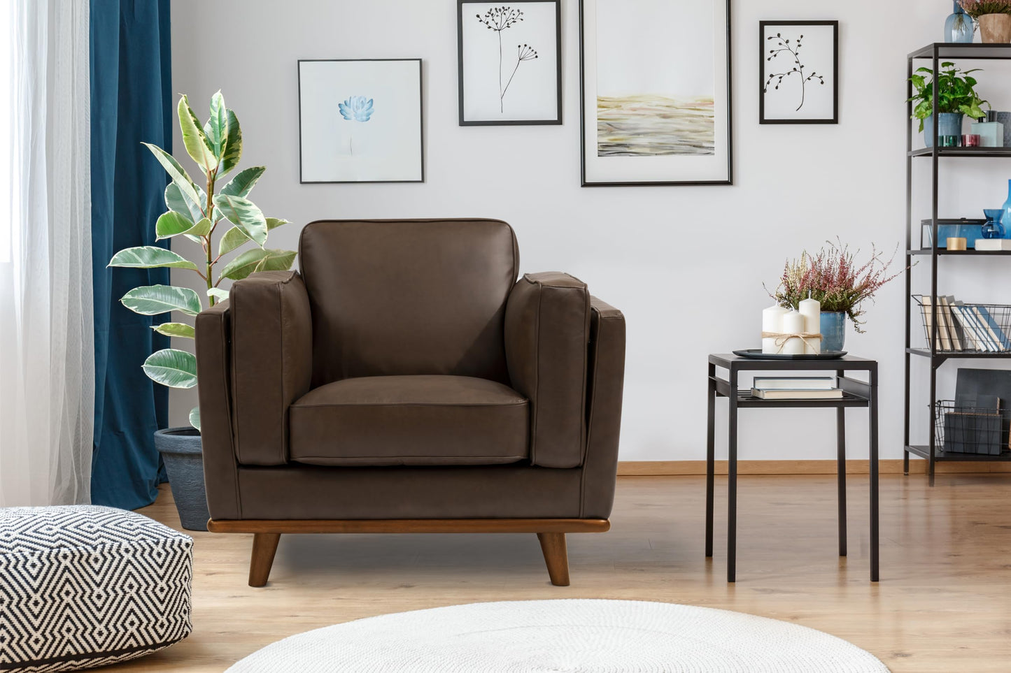 Valencia Artisan Full Leather Accent Chair 41.5” | Pure Full Italian Nappa Leather, Solid Wood Accent, Ultimate Comfort, Chocolate Brown