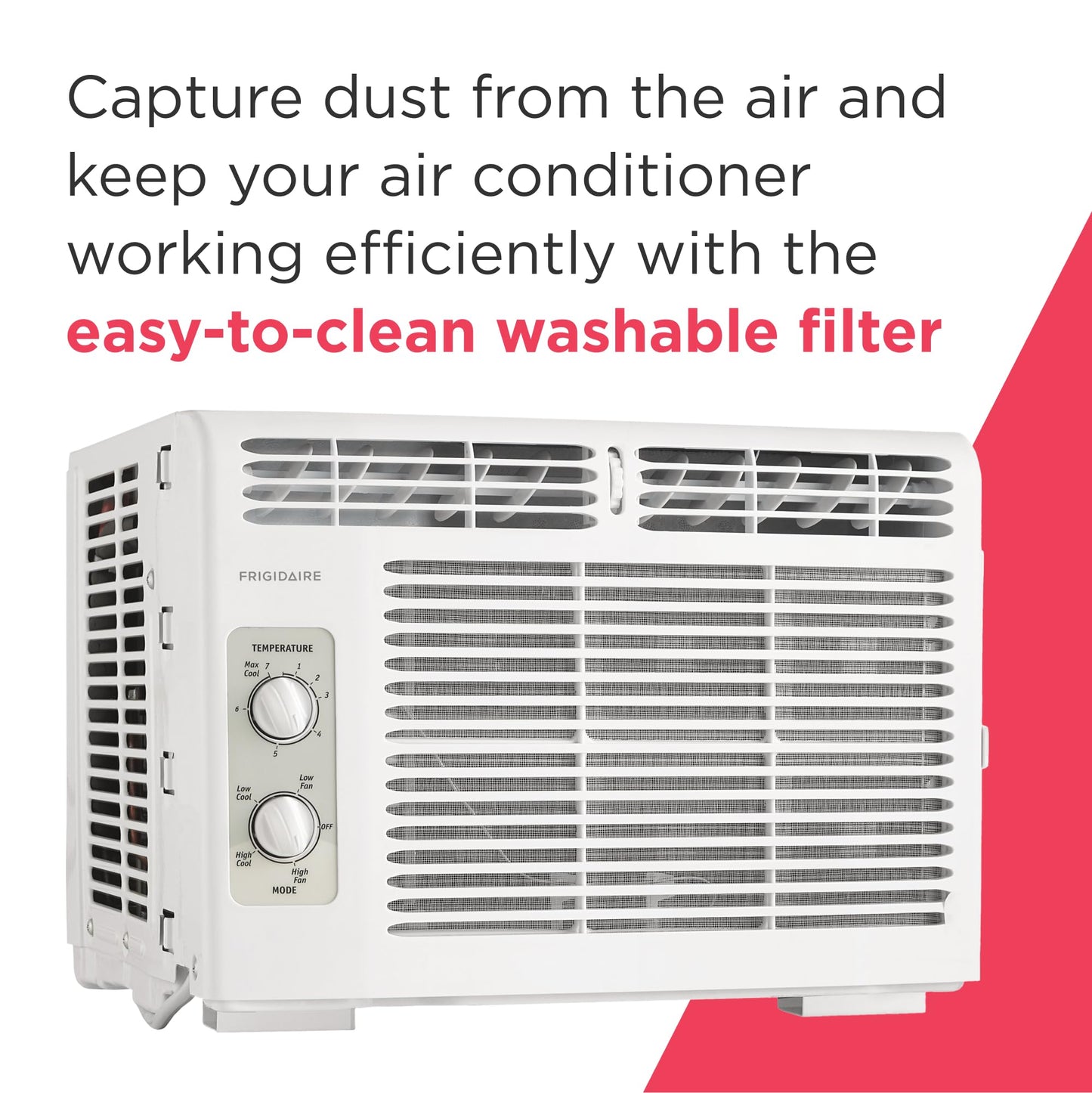 Frigidaire 5,000 BTU Window-Mounted Air Conditioner, Cools Up to 150 Sq. Ft., Quiet Operation, Effortless Temperature Control, 2 Fan Speeds, Auto Restart, White