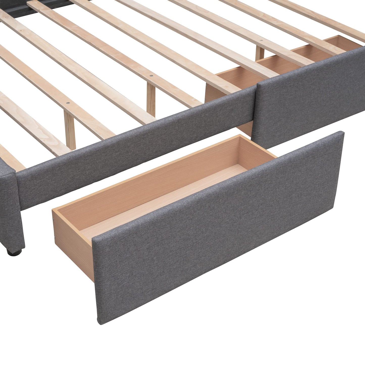 Ball & Cast Queen Size Bed Frame with 2 Drawers and 1 Twin XL Trundle, Linen Upholstered Platform Bed with Button Tufted Headboard and Wood Slats Support, No Box Spring Needed,Dark Gray