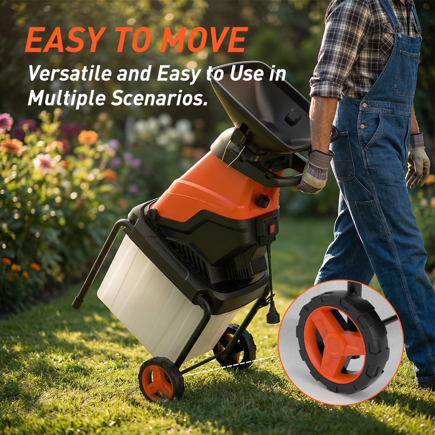 MAXLANDER 15-Amp Electric Wood Chipper Shredder, 1.78-Inch Cutting Capacity, 15:1 Reduction Ratio, Yard Mulcher with 50L Collection Bin, Corded Garden Shredder for Branches & Twigs