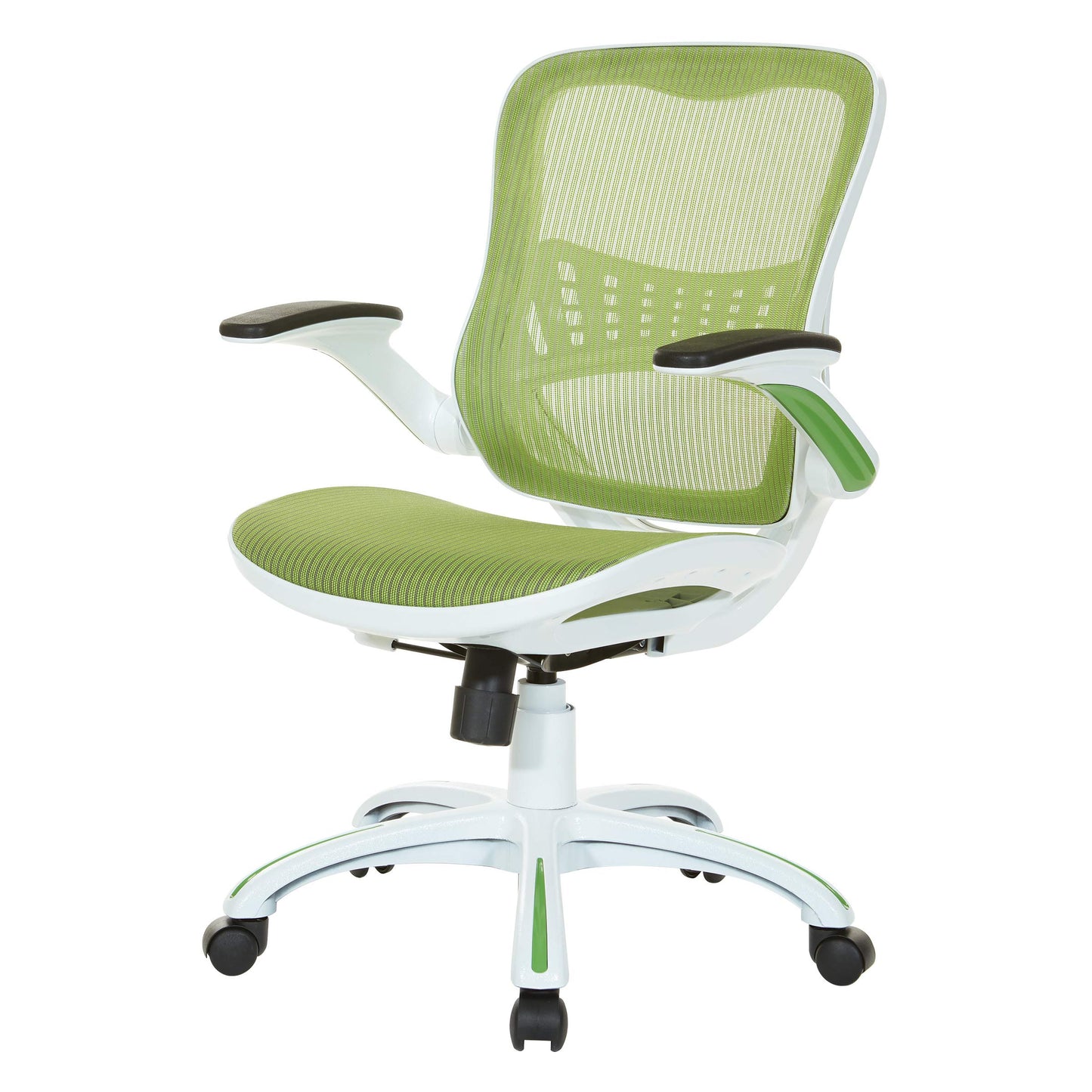 OSP Home Furnishings Riley Ventilated Manager's Office Desk Chair with Breathable Mesh Seat and Back, White Base with Green