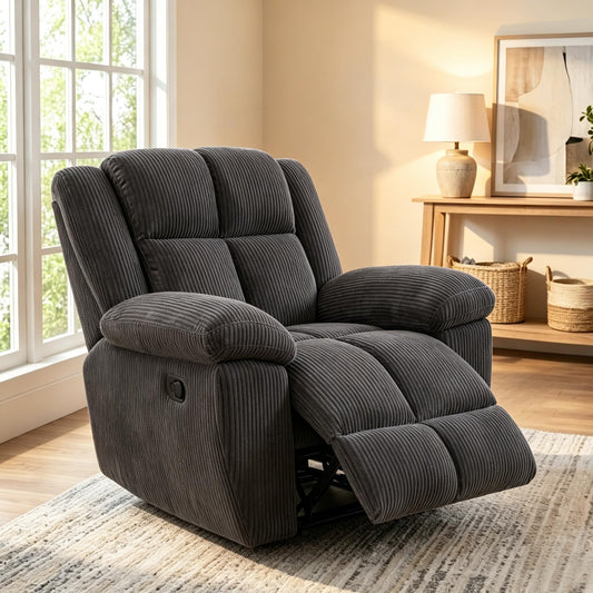 Trygoal Oversized Corduroy Recliner Chair, Manual Lazy Boy Recliner with Home Theater Seating, Breathable Living Room Reclining Chair for Adults Reading, Gaming, Relax, Dark Gray