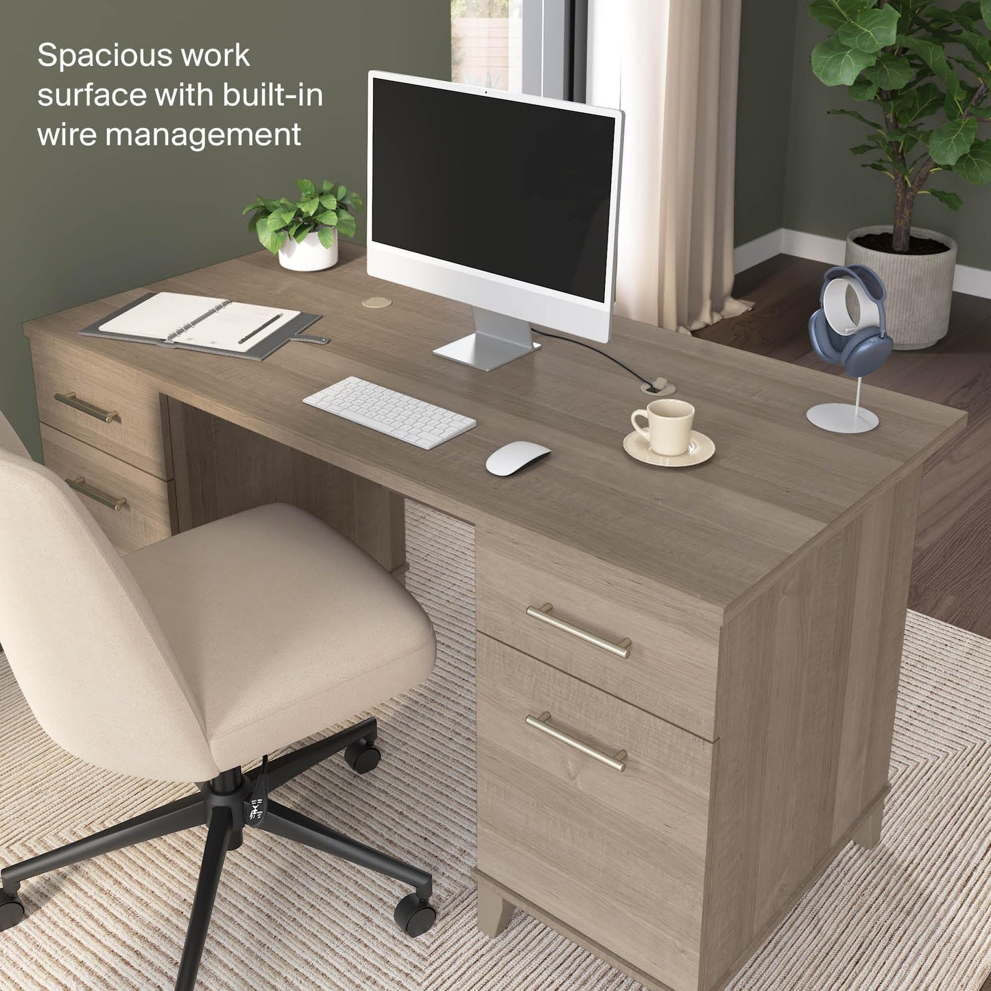 Bush Home 60-Inch Office Desk with Drawers, Computer Desk with File and Box Drawers, Home Office Workstation with Storage Cabinet, Writing Desk Furniture, Somerset Collection, Ash Gray